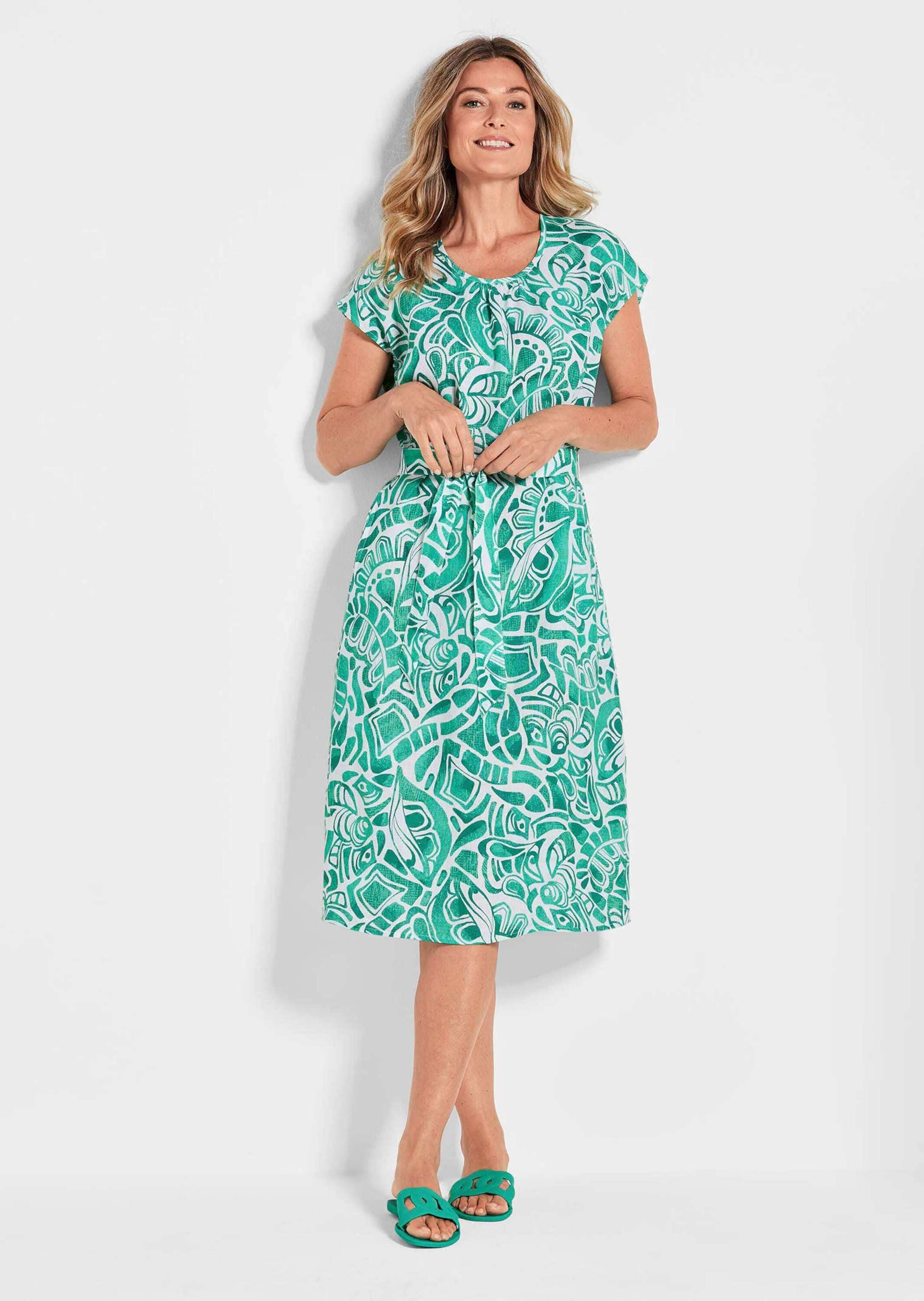 GOLDNER Sommerkleid »Kurzgröße Leinenkleid Ethno, Halbarm«