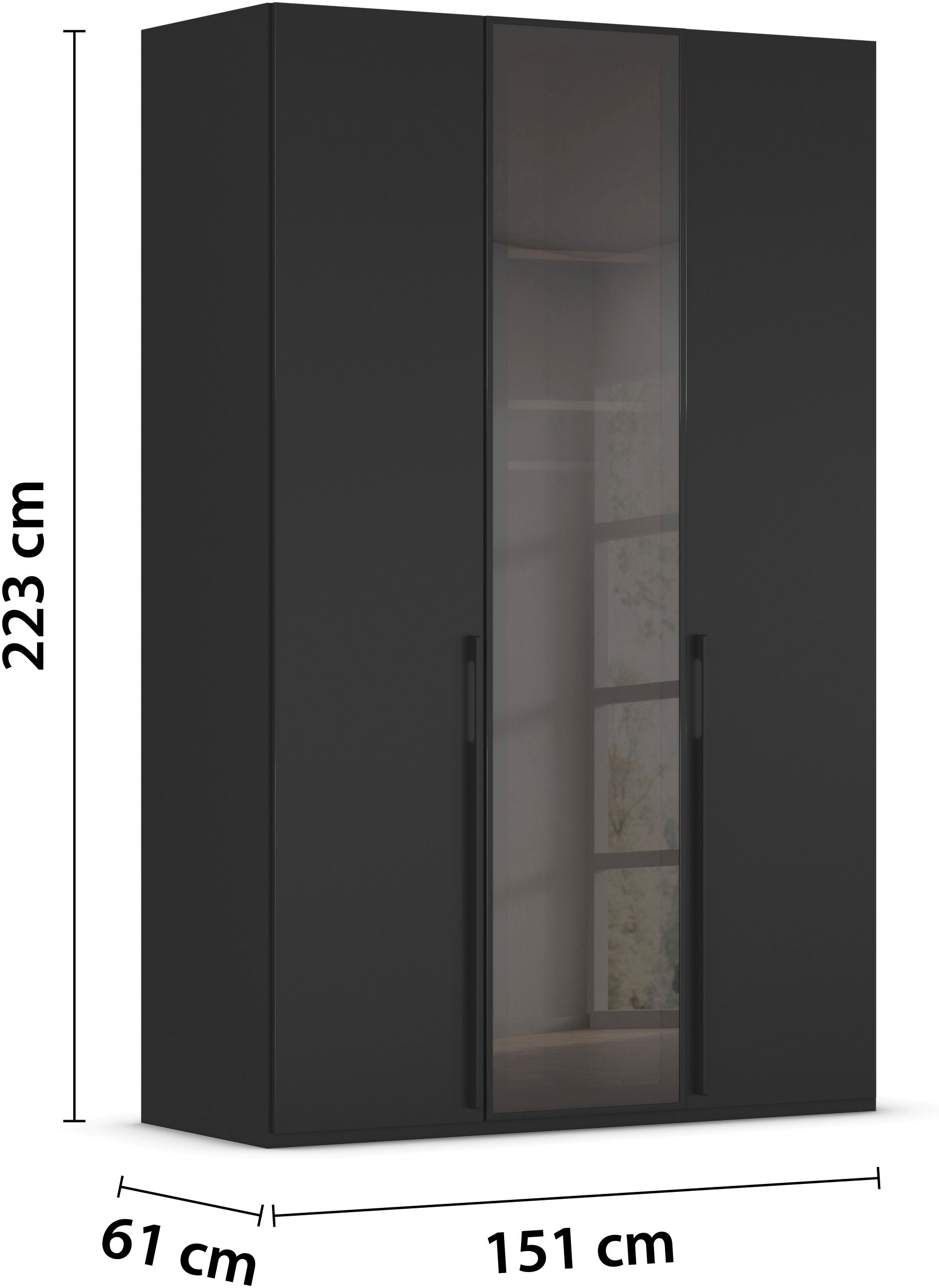 rauch Drehtürenschrank »Schrank Garderobe SKAT SHINE Breiten 151/201/251/301cm, Höhe 223/235cm« 3 verschiedene Ausstattungen BASIC/CLASSIC/PREMIUM (inkl. SOFT-CLOSE),  edle Schrankfront mittig hochwertige Glasrahmentüren MADE IN GERMANY