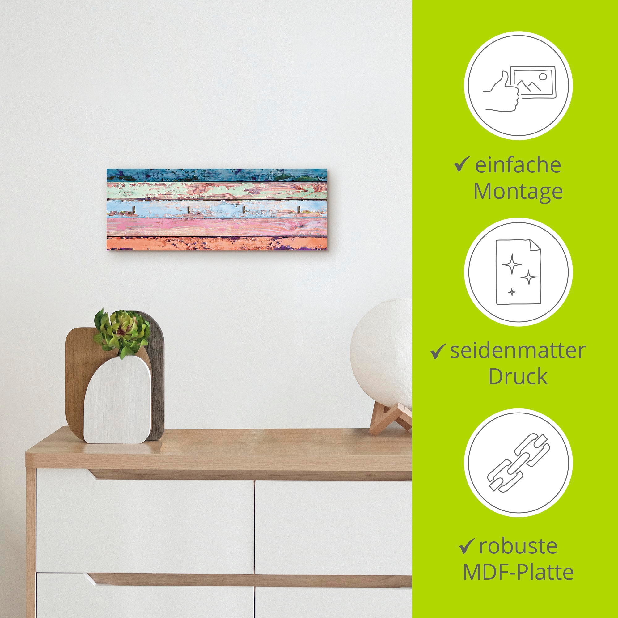 Artland Hakenleiste »Bunte Holzplanken«, MDF
