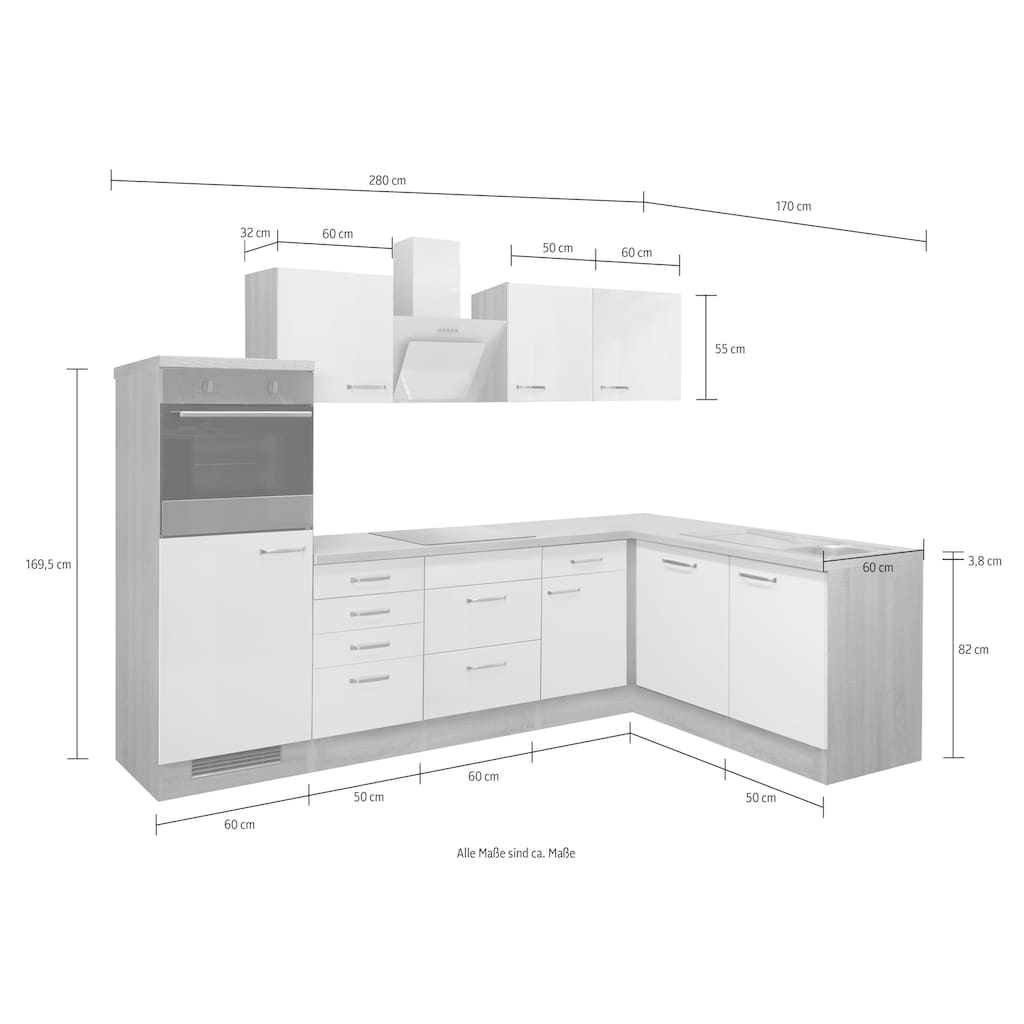 Flex-Well Winkelküche »Florenz«, Breite 280 x 205 cm, mit und ohne E-Geräten lieferbar