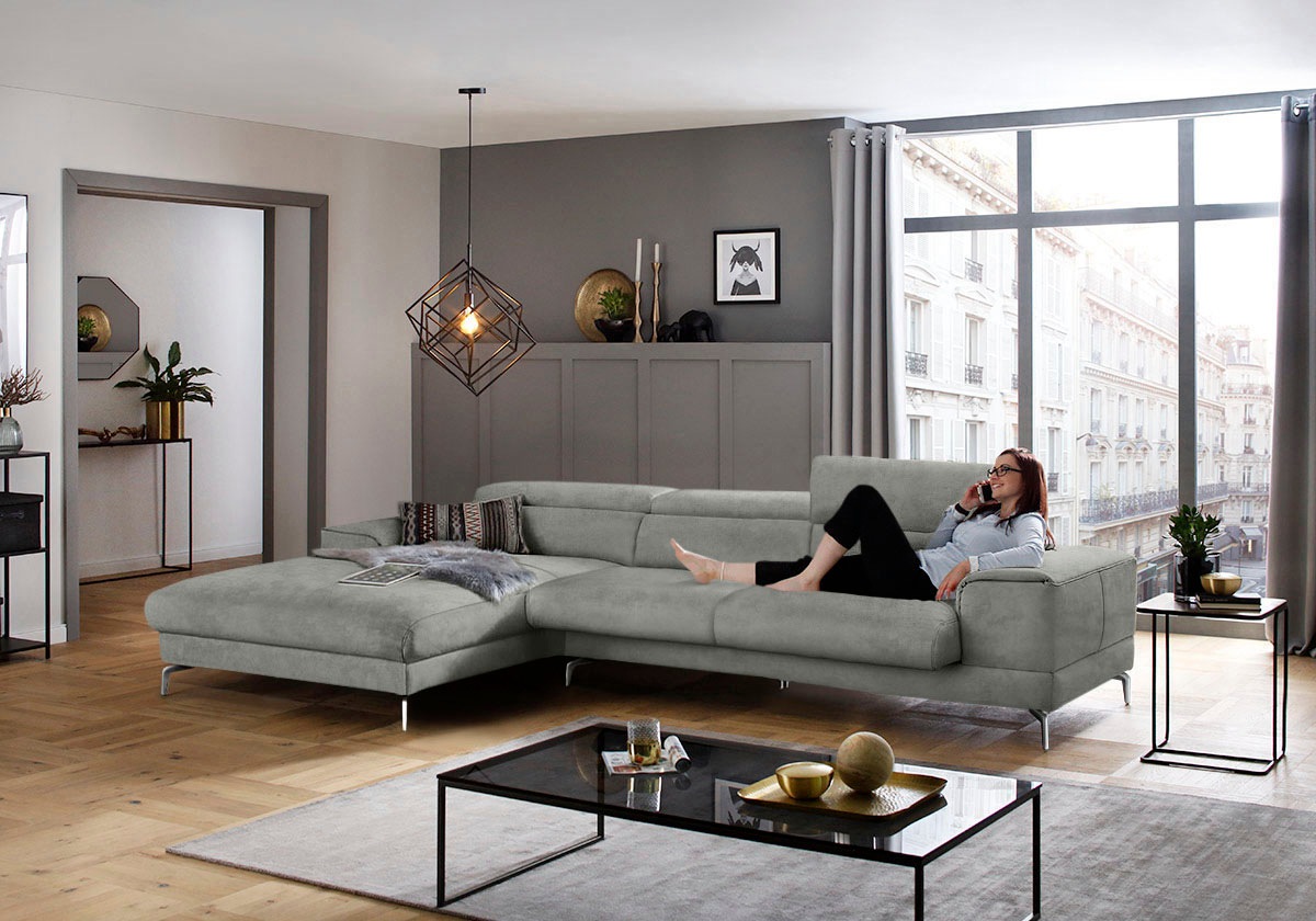 W.SCHILLIG Ecksofa »piedroo, Designsofa mit tollem Sitzkomfort, elegant und bequem, L-Form«, Kopfteilverstellung, wahlweise mit Sitztiefenverstellung, Breite 343cm