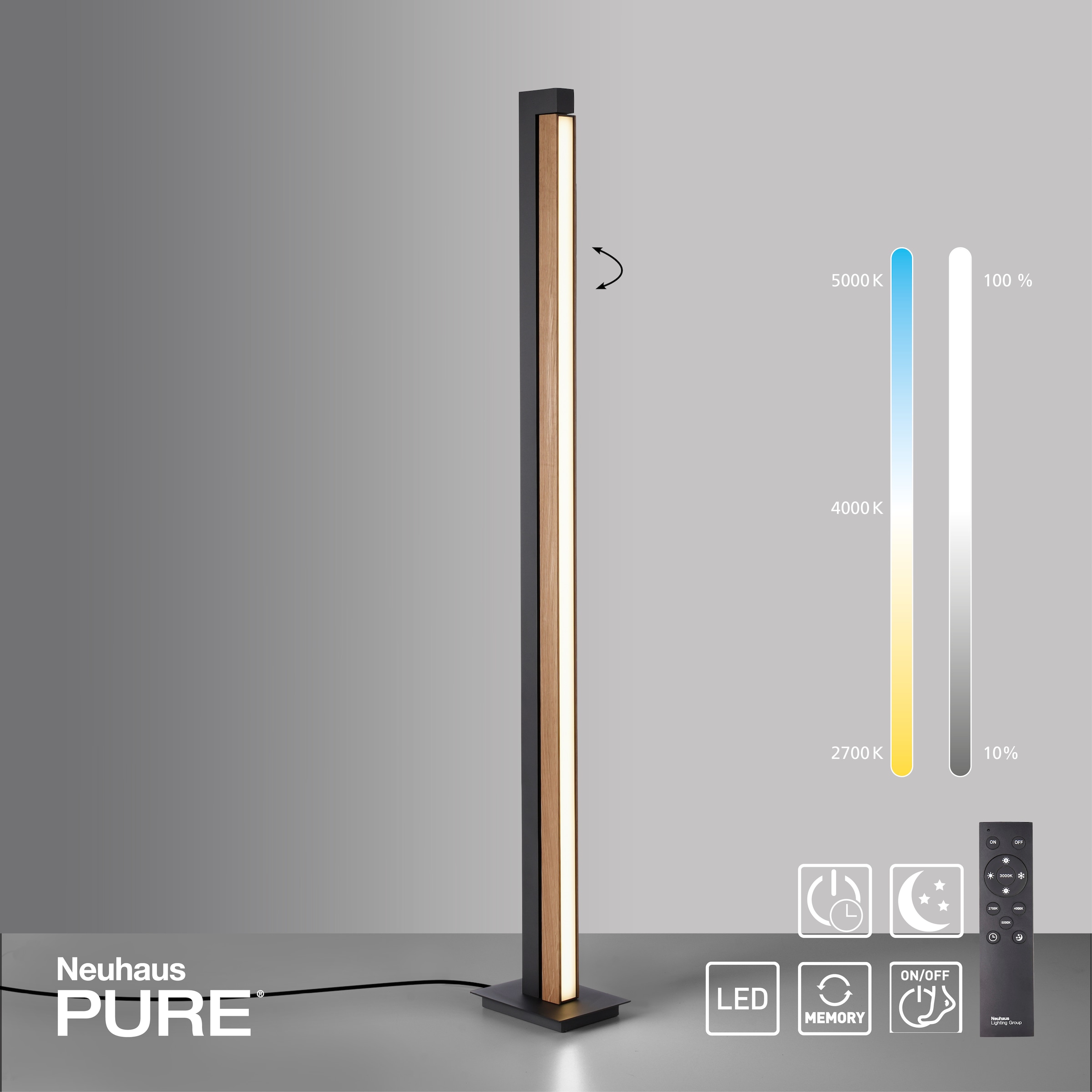 Neuhaus PURE LED Stehlampe »PURE Lines Floor« LED-Board 1 Stk. warmweiß - kaltweiß Lichtquelle bis 180° drehbar, CCT, dimmbar