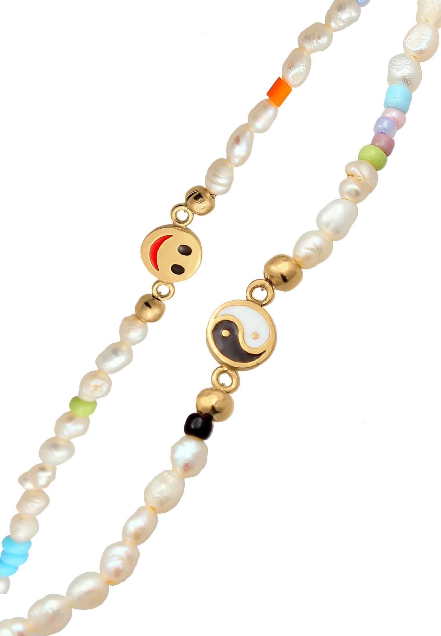 Elli Silberkette »Halskette Süßwasserperlen Yin & Yang Herz Smiling 925 Silber«