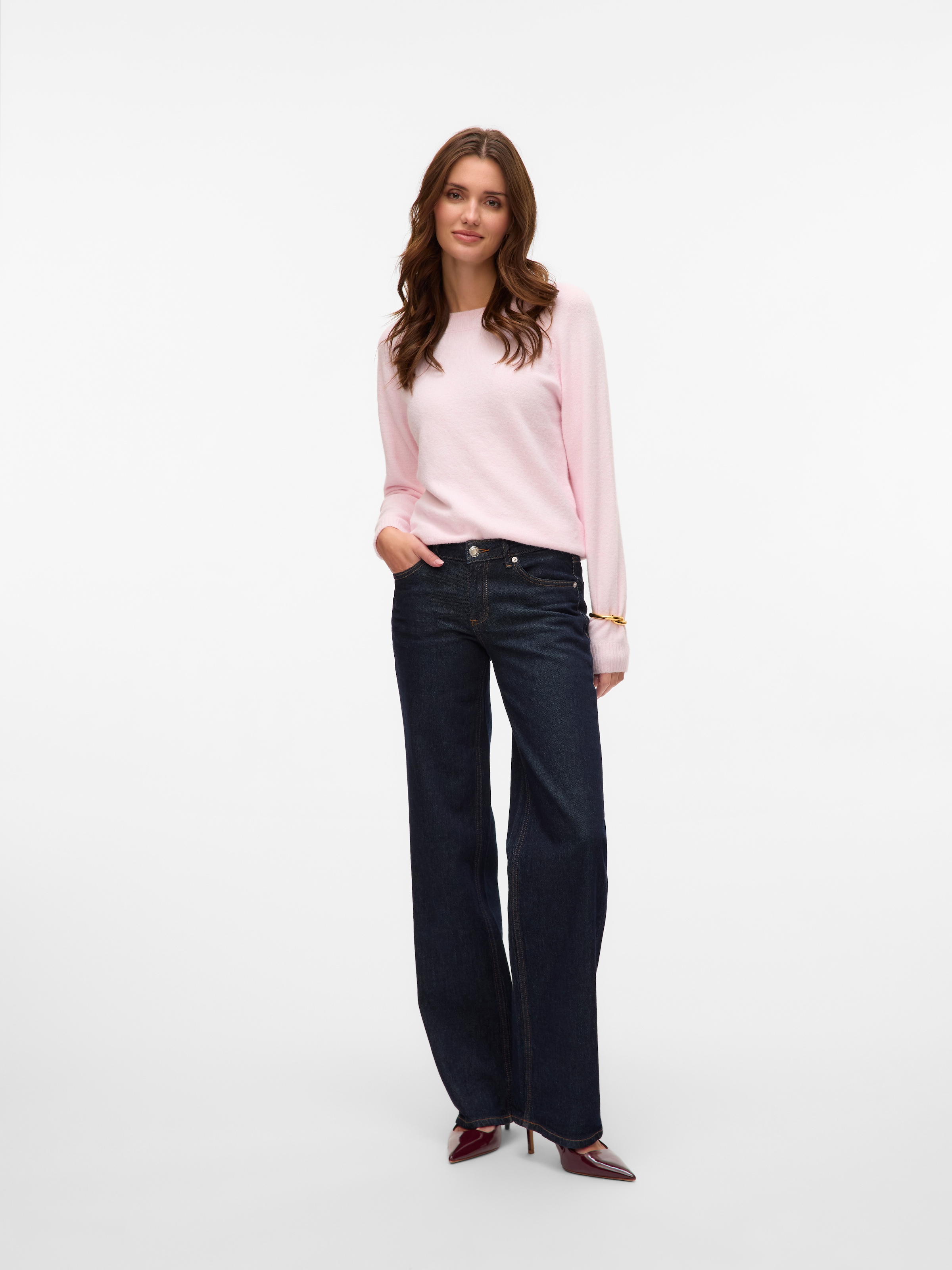Vero Moda »VMDOFFY LS O-NECK BLOUSE GA NOOS« Materialmix, regular fit