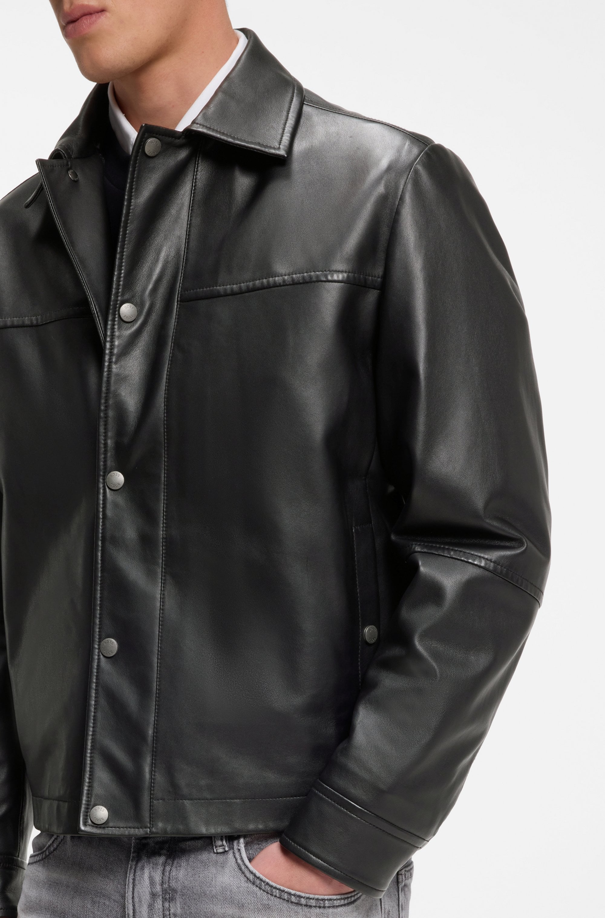 BOSS ORANGE Lederjacke »Joban« Glattes Nappaleder, Regular Fit, Metall-Schriftzug