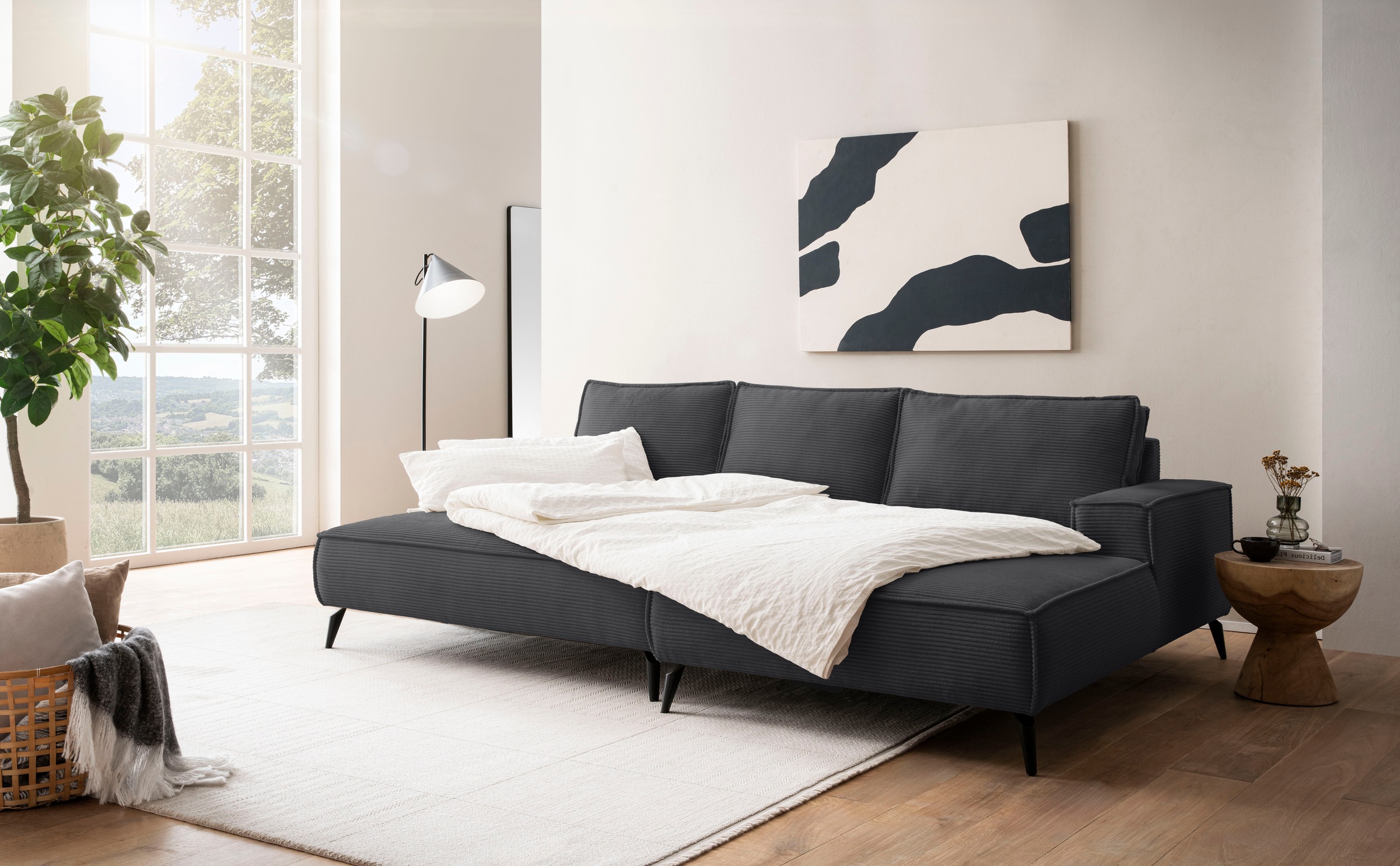 Home affaire Sitzgruppe »TVINNU, Polsterecke L-Form, Schlaffunktion, mit Hocker« Set,  Set, stellbar zum Schlafsofa (Krokodilverbinder)