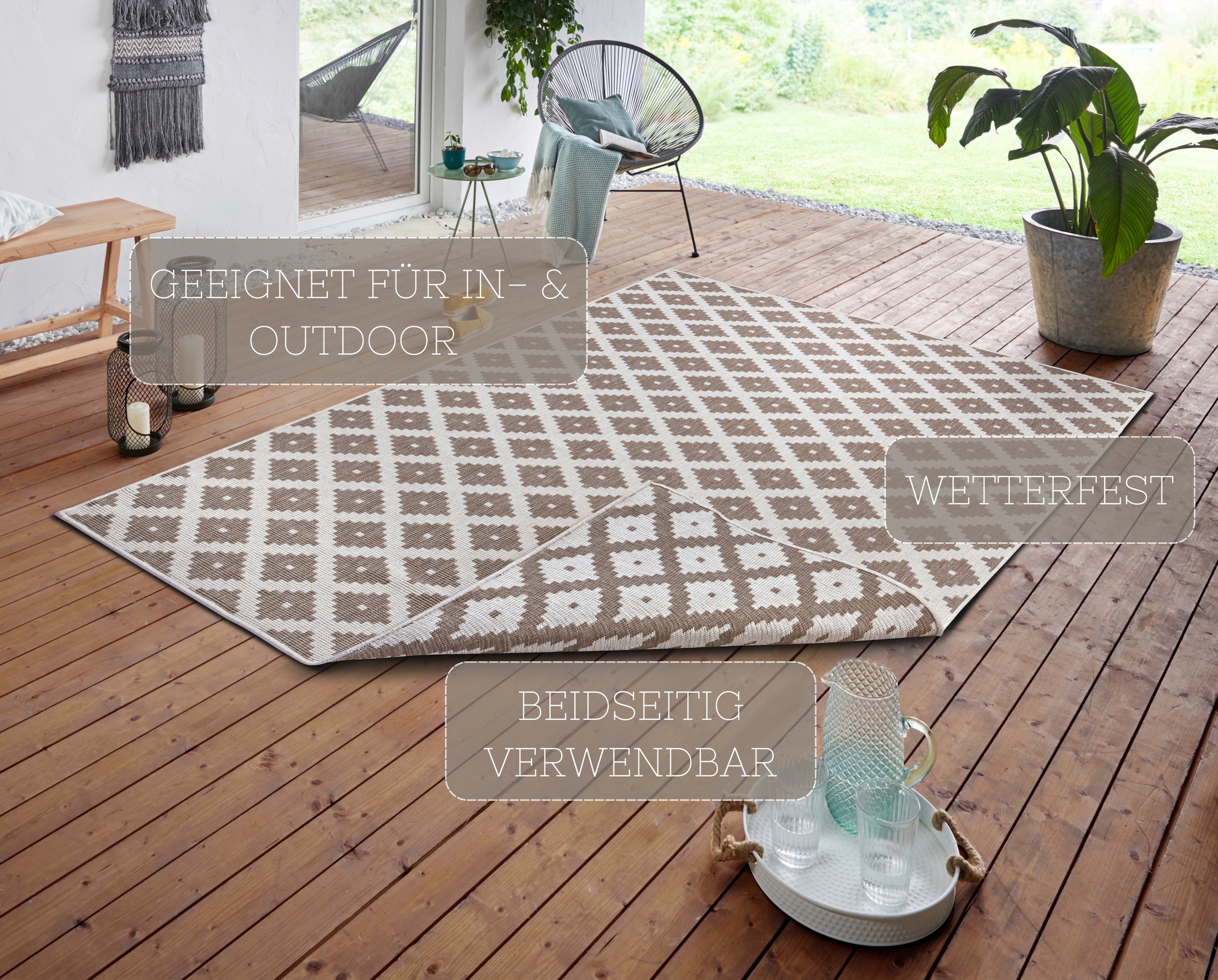 NORTHRUGS Teppich »Nizza Wendeteppich«, rechteckig, 5 mm Höhe, In-& Outdoor, Wetterfest, Balkon, Läufer, Wohnzimmer, Wasserfest