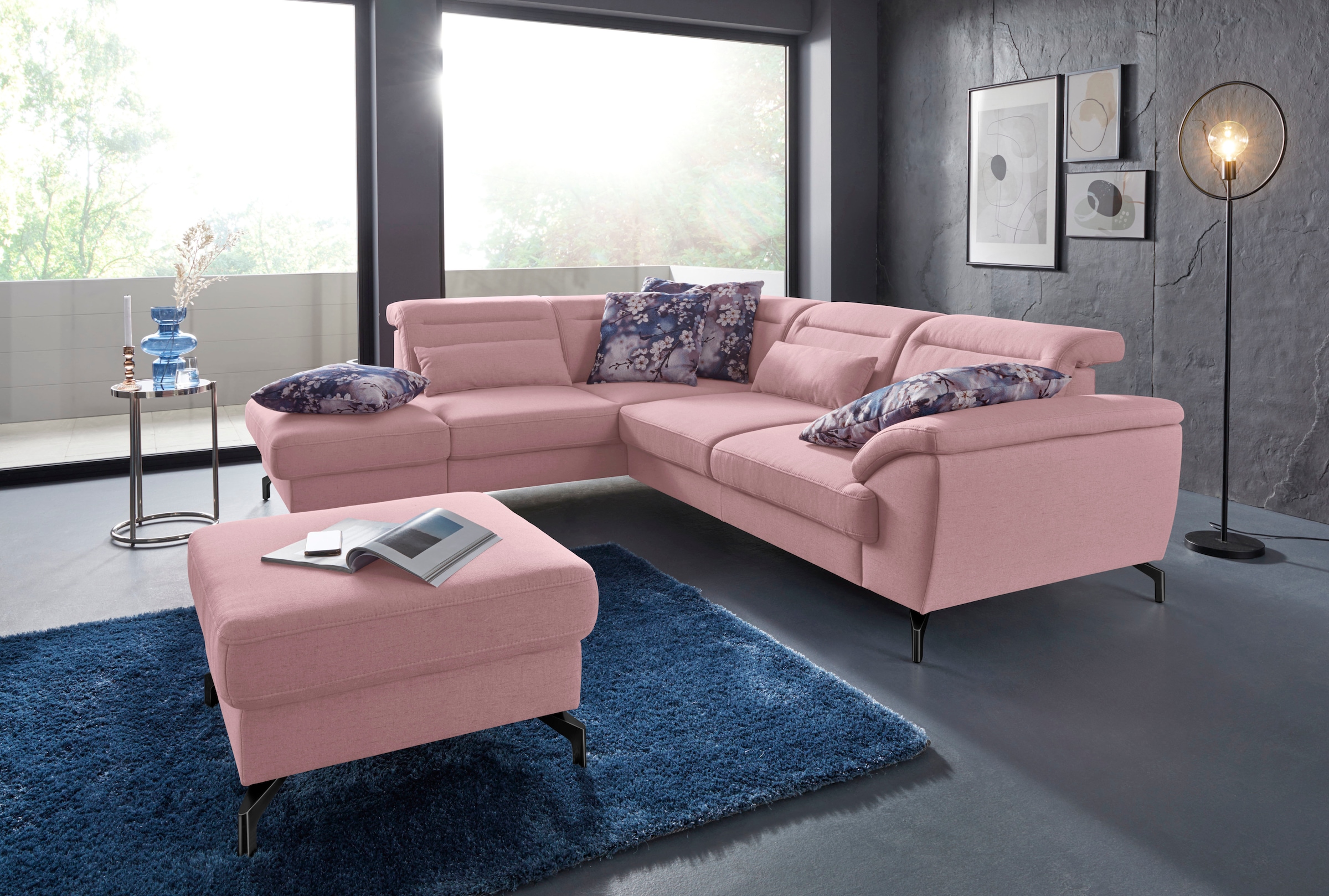 sit&more Ecksofa »Percy L-Form« 12 cm Fußhöhe, Sitztiefenverstellung, wahlweise in 2 Fußfarben