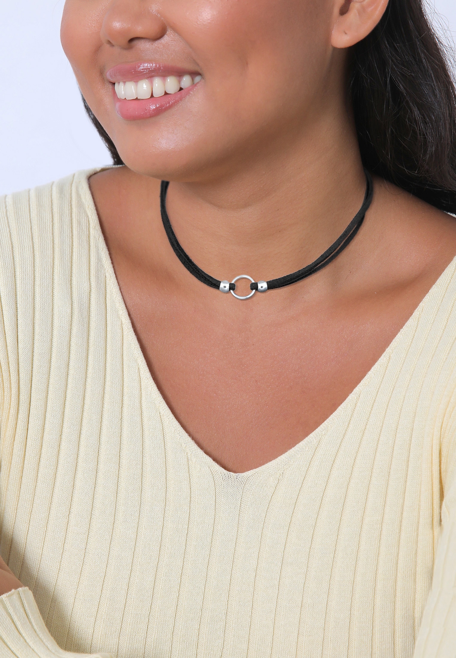 Elli Choker »Halskette Halsband schwarz Choker mit Kreis 925 Silber«