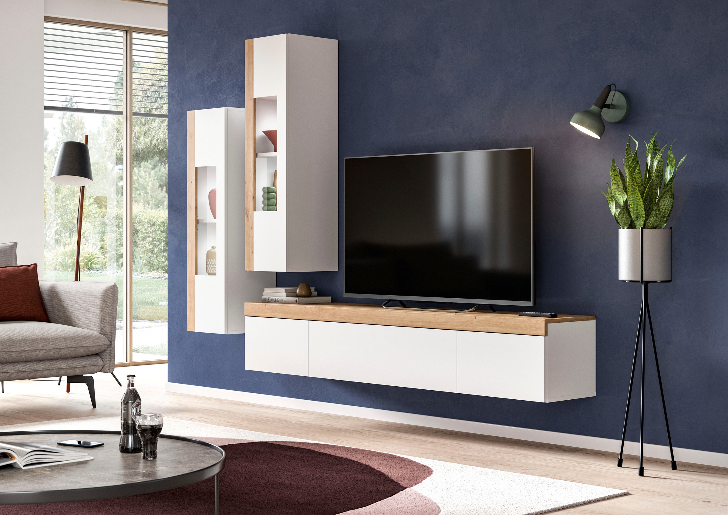 INOSIGN Wohnwand »Svala, Breite 180 cm, Wohnkombination«, (Set, 3 St.), stehend u. hängend montierbar, Vitrinenschränke, Lowboard