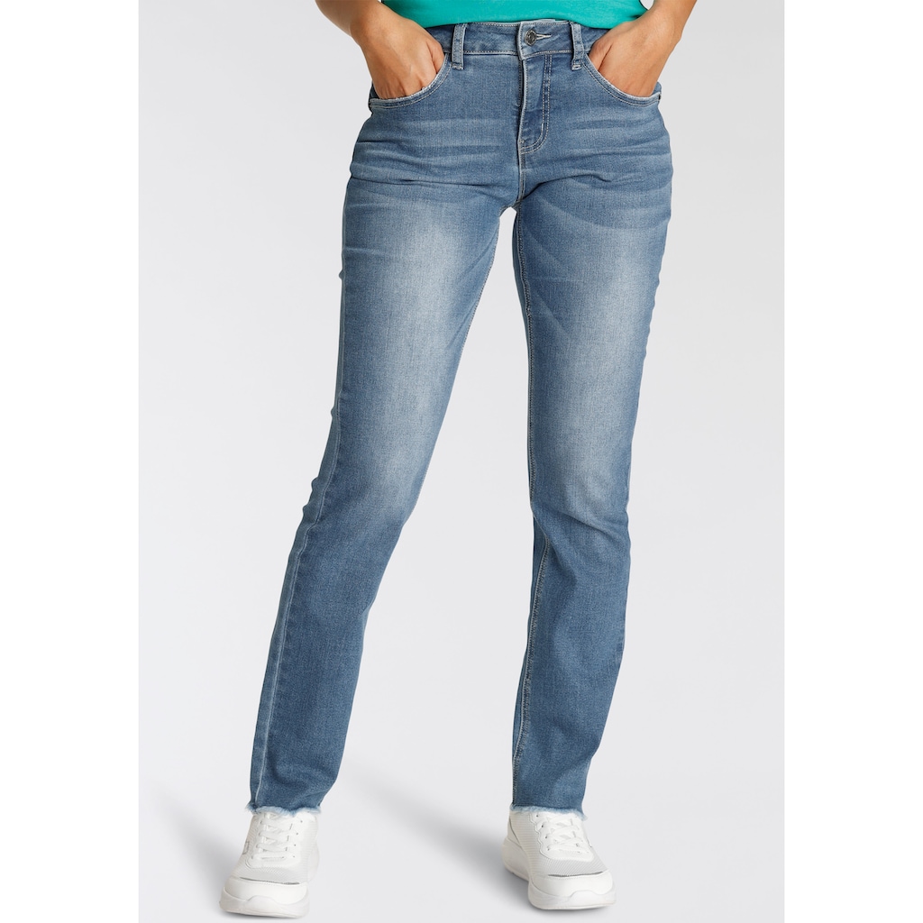 KangaROOS Regular-fit-Jeans »STRAIGHT-FIT MID RISE« Mit offenem Saum NEUE KOLLEKTION KangaROOS Regular-fit-Jeans »STRAIGHT-FIT MID RISE« Mit offenem Saum NEUE KOLLEKTION