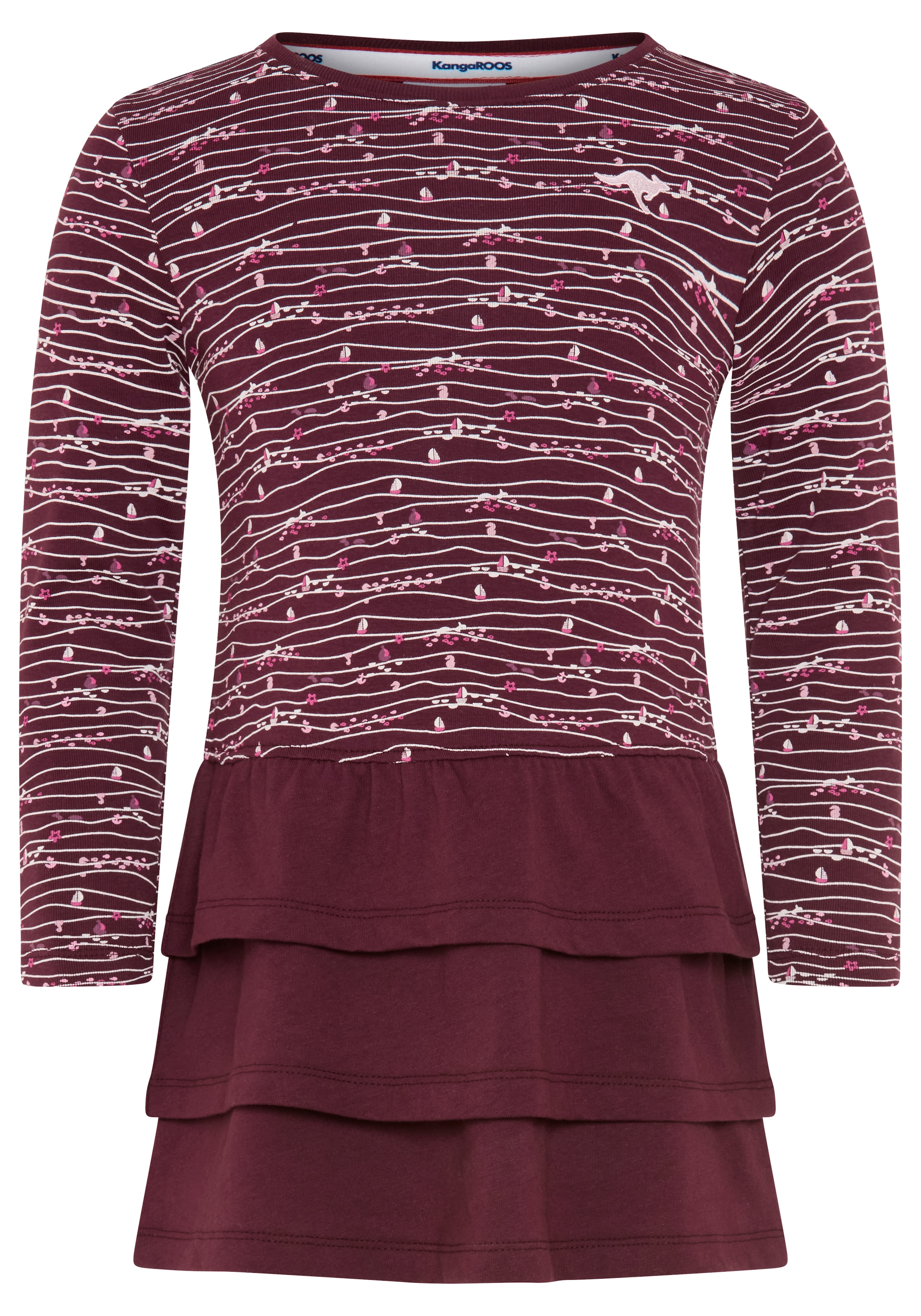 KangaROOS Jerseykleid »Kleid mit Allover-Muster« für Mädchen, für Frühling und Herbst, kniefrei, mit Volants