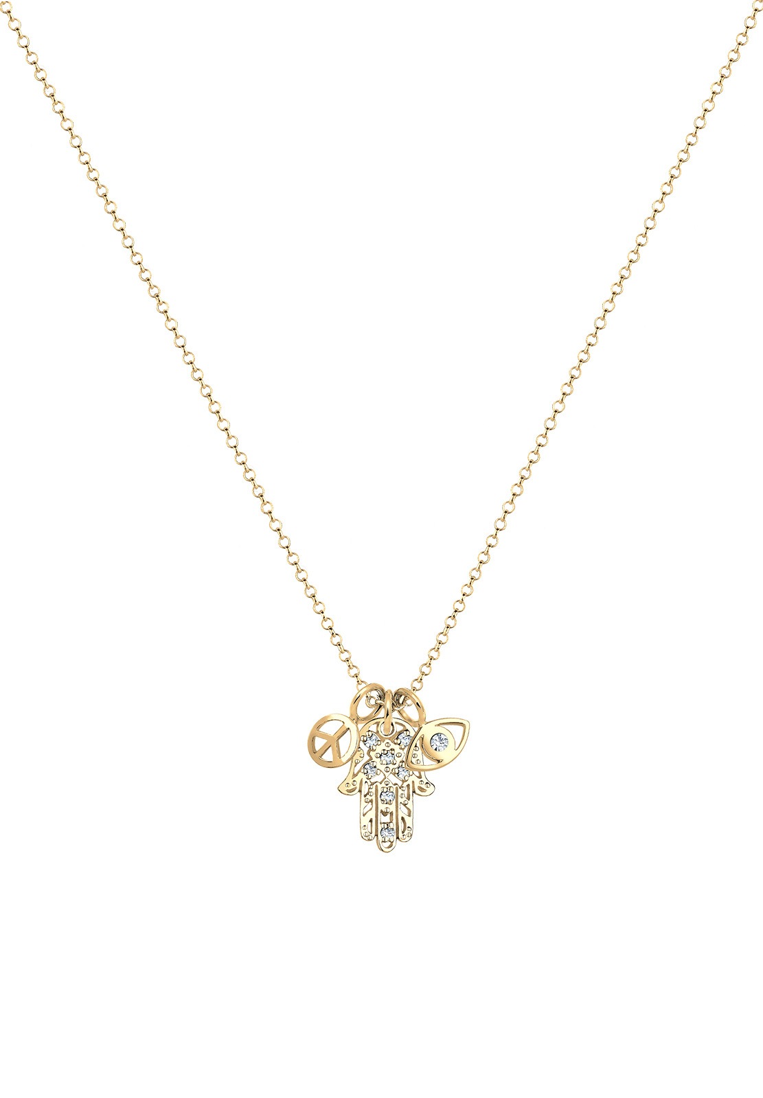 Elli Silberkette »Halskette Hamsa Peace Evil Eye Kristalle 925 Silber«