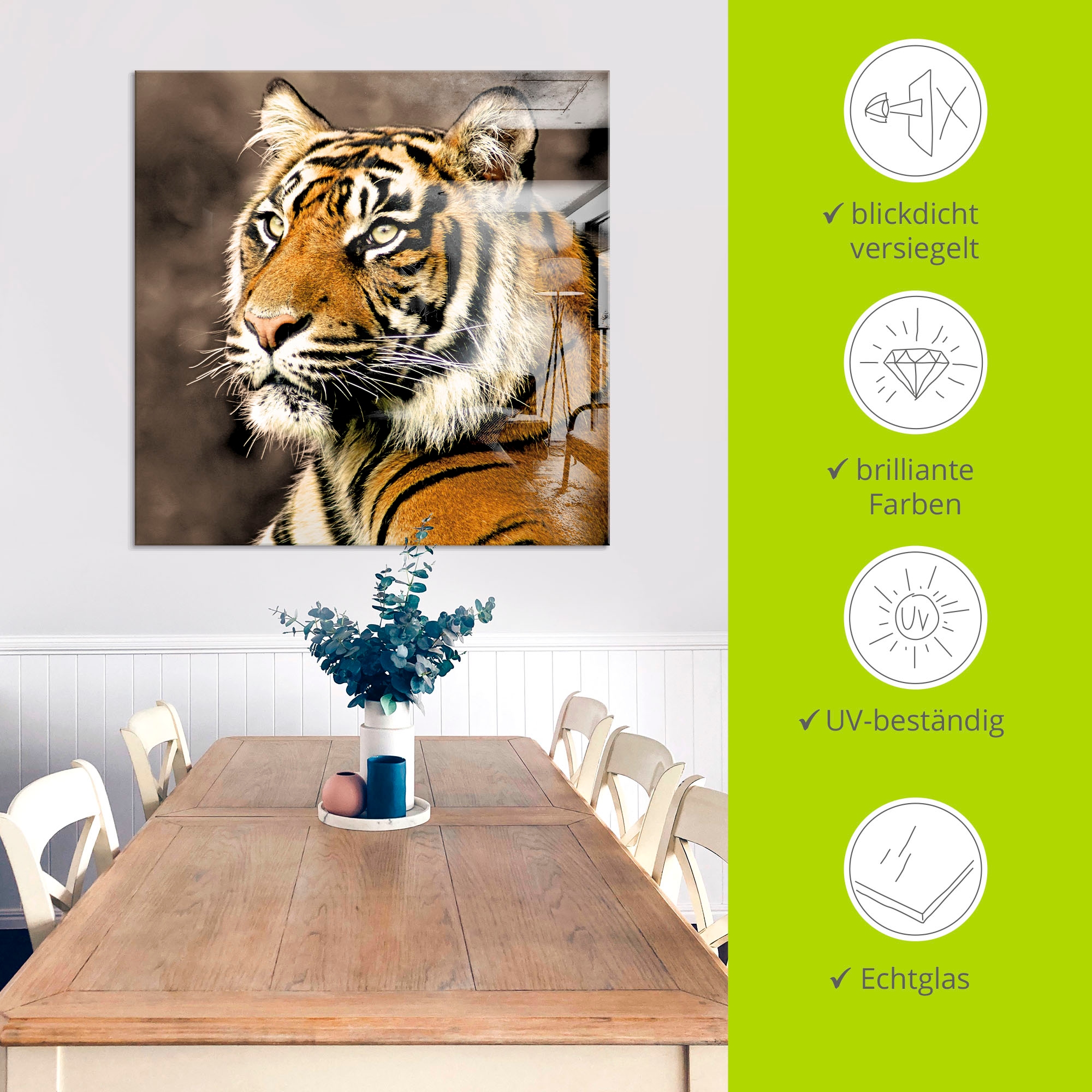 Artland Glasbild »Tiger_sepia« Wildtiere 1 Stk. tlg. in verschiedenen Größen