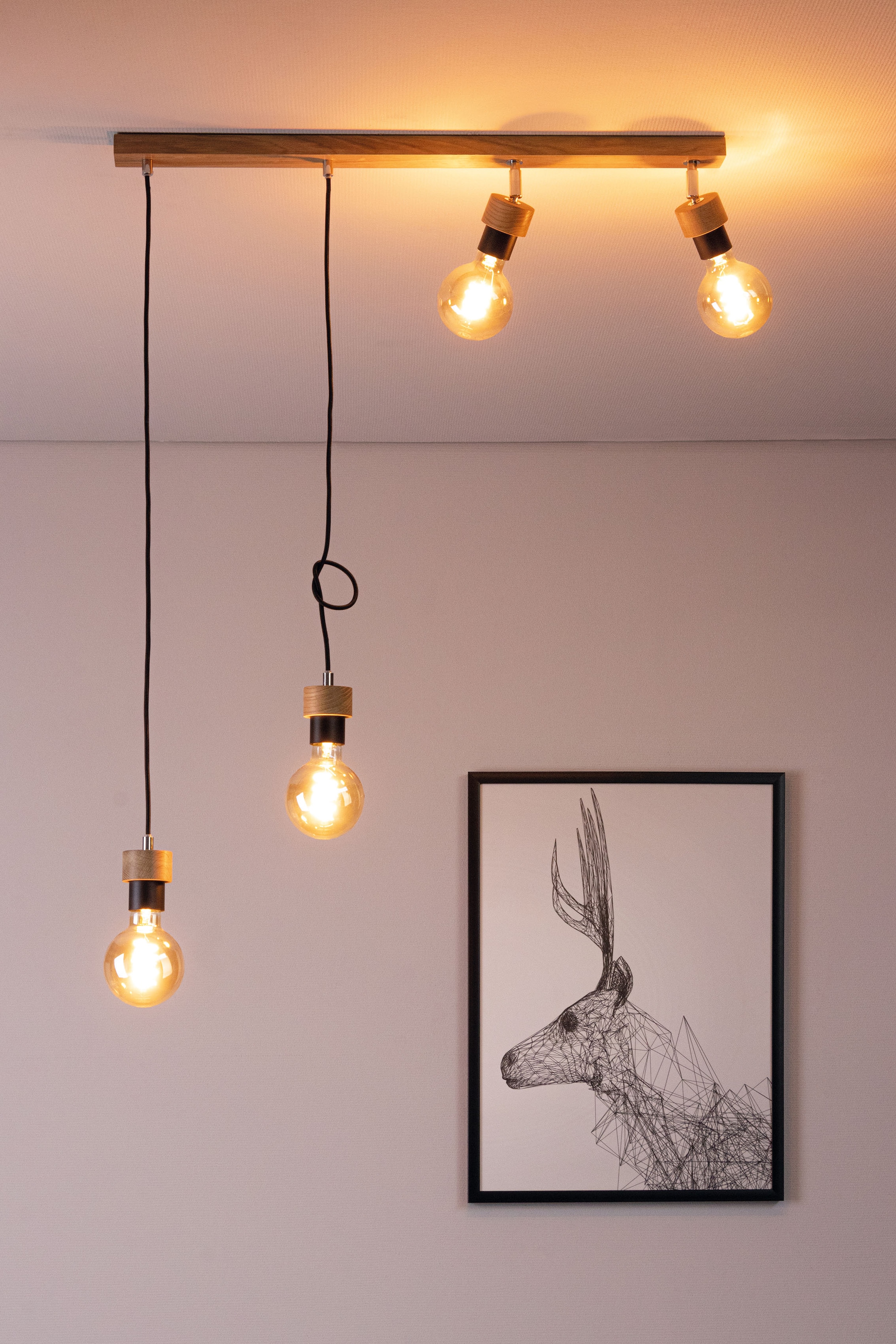 BRITOP LIGHTING Pendelleuchte »CLARTE«, 4 flammig, Leuchtmittel E27 | Leuchtmittel wechselbar-ohne Leuchtmittel, Naturprodukt aus Eichenholz
