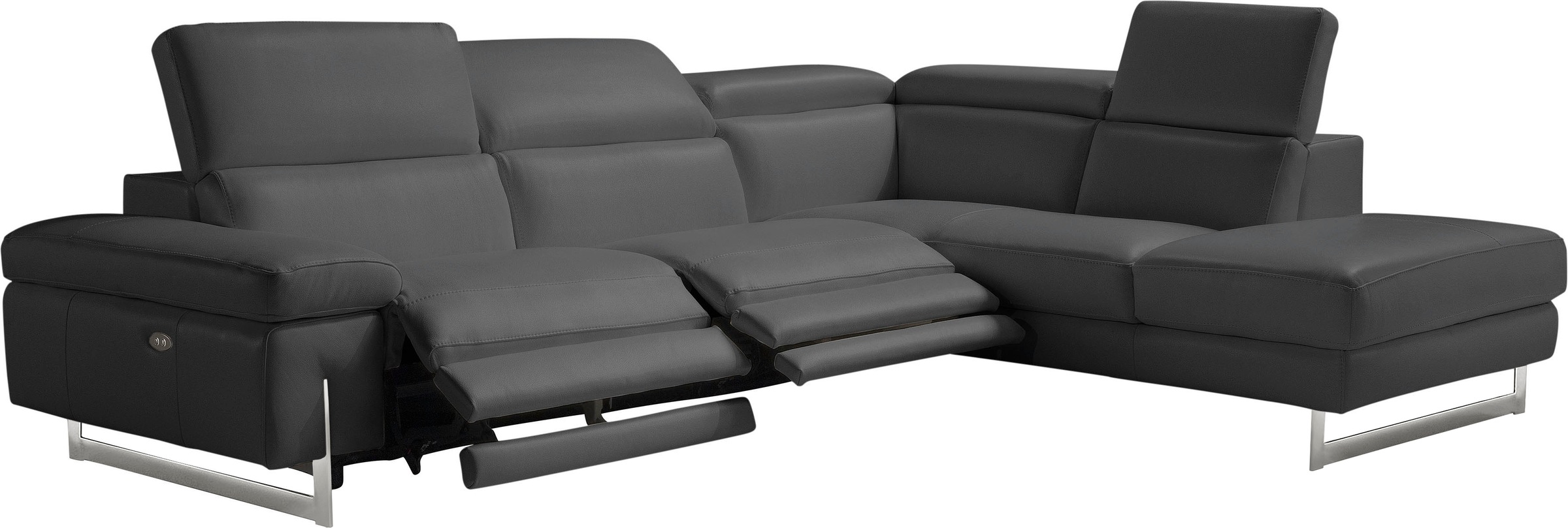 Egoitaliano Ecksofa »Candice, elegant, edel und bequem, erstklassiger Sitzkomfort, L-Form«, inkl. 2 elektrischer Relaxfunktionen, Bedienung über Taste an Armlehne
