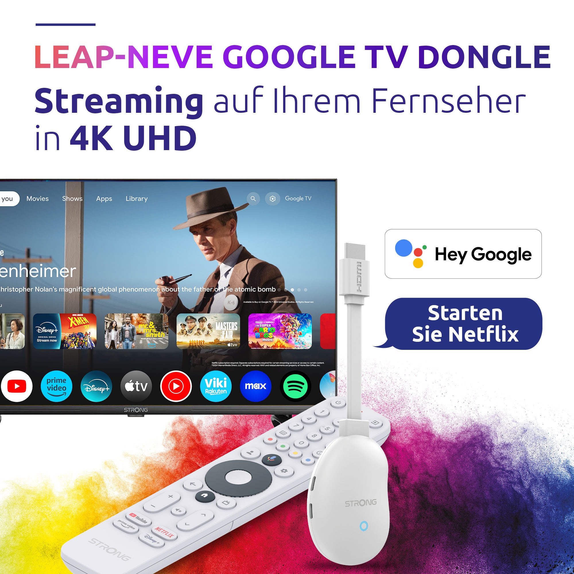 Strong Streaming-Stick »LEAP-NEVE 4K UHD-Streaming-Dongle Google TV«, Video-Streaming: Netflix, Youtube, Amazon Prime Video, Disney+