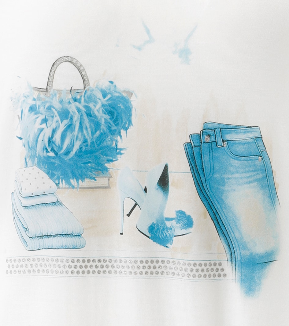 Aniston SELECTED Langarmshirt mit Cut-out und modischen Frontprint mit Glitzer