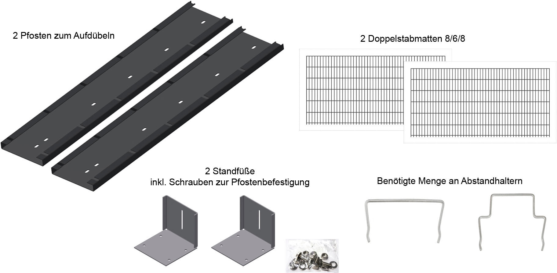 KRAUS Gabionenzaun »Gabione-200«, anthrazit, 103 cm hoch, 2 Elemente für 2 m, 2 Pfosten 104 cm