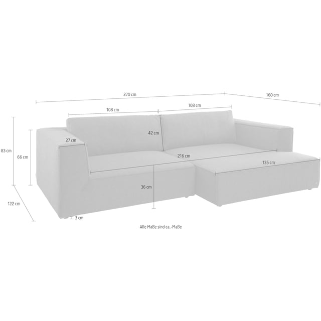 TOM TAILOR HOME Ecksofa »Big Cube Style«, (2 St.), mit cleanen Stegkissen, extra  große Sitztiefe, Breite 270cm auf Rechnung bestellen