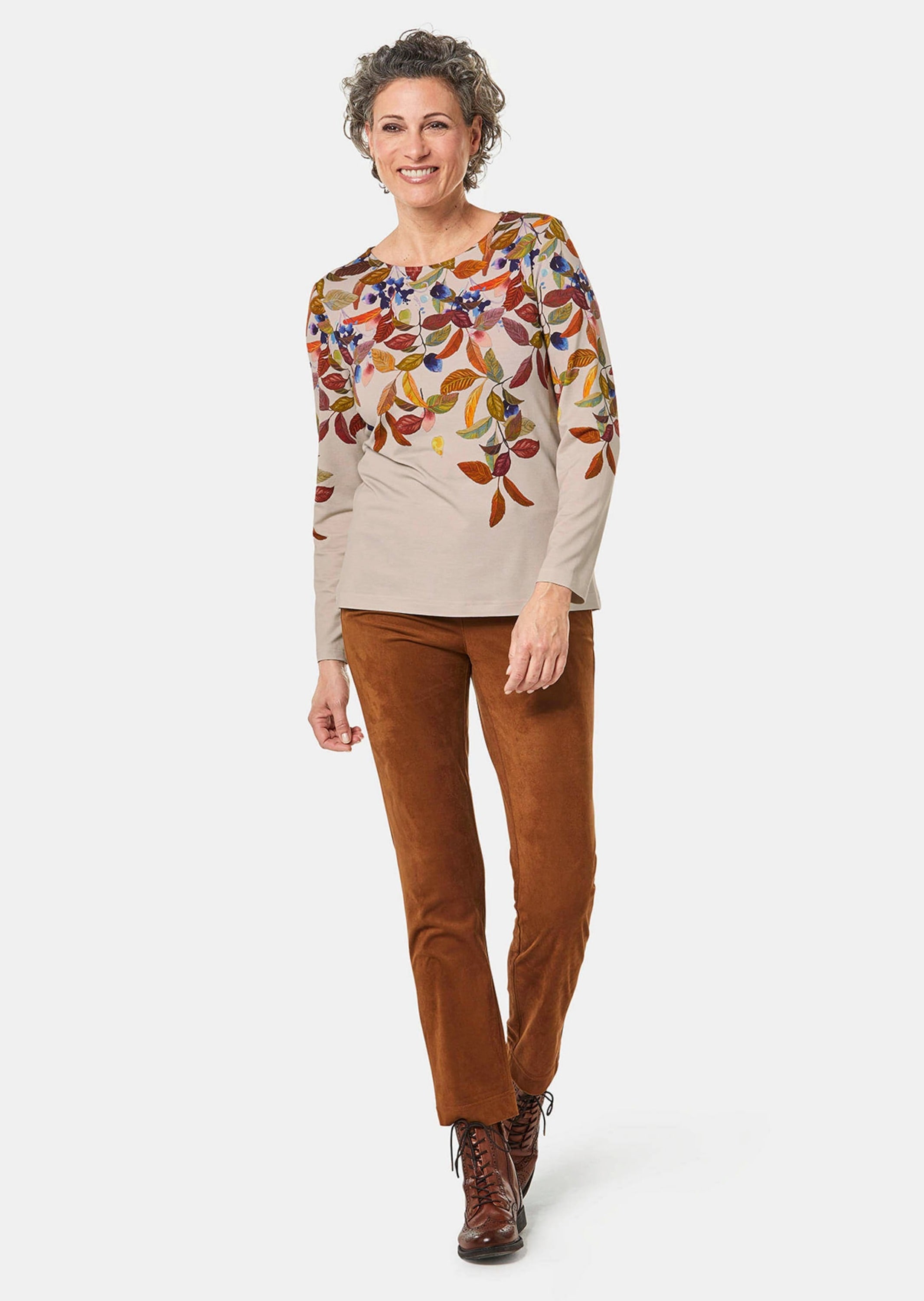 GOLDNER Longpullover »Kurzgröße Bezauberndes Druckshirt mit Motivdruck« Ohne