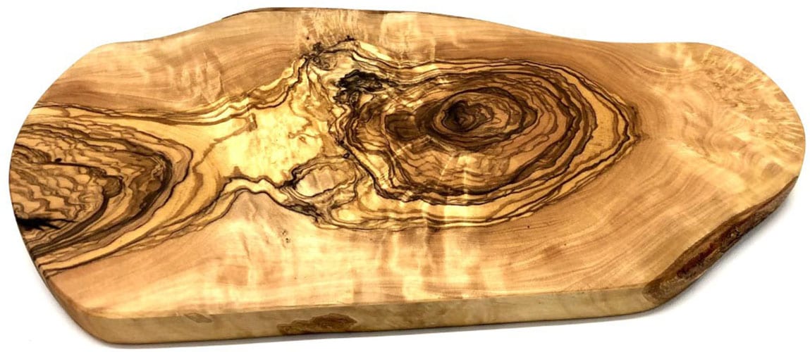 Olivenholz-erleben Schneidebrett »Naturschnitt aus hochwertigem naturbelassenem Olivenholz«, (1 St.), Einzigartige Maserung, rustikale Kante, organische Form, L ca. 50 cm