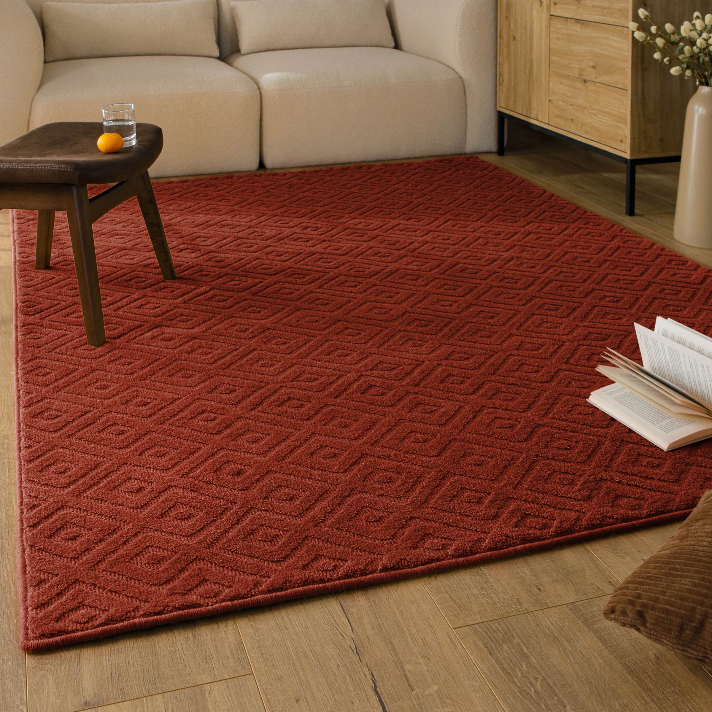 Wecon home Teppich »Castello TWO« rechteckig 7 mm Höhe Schurwolle, Kurzflor mit Hoch-Tief-Effekt, Wohnzimmer, Rautenmuster