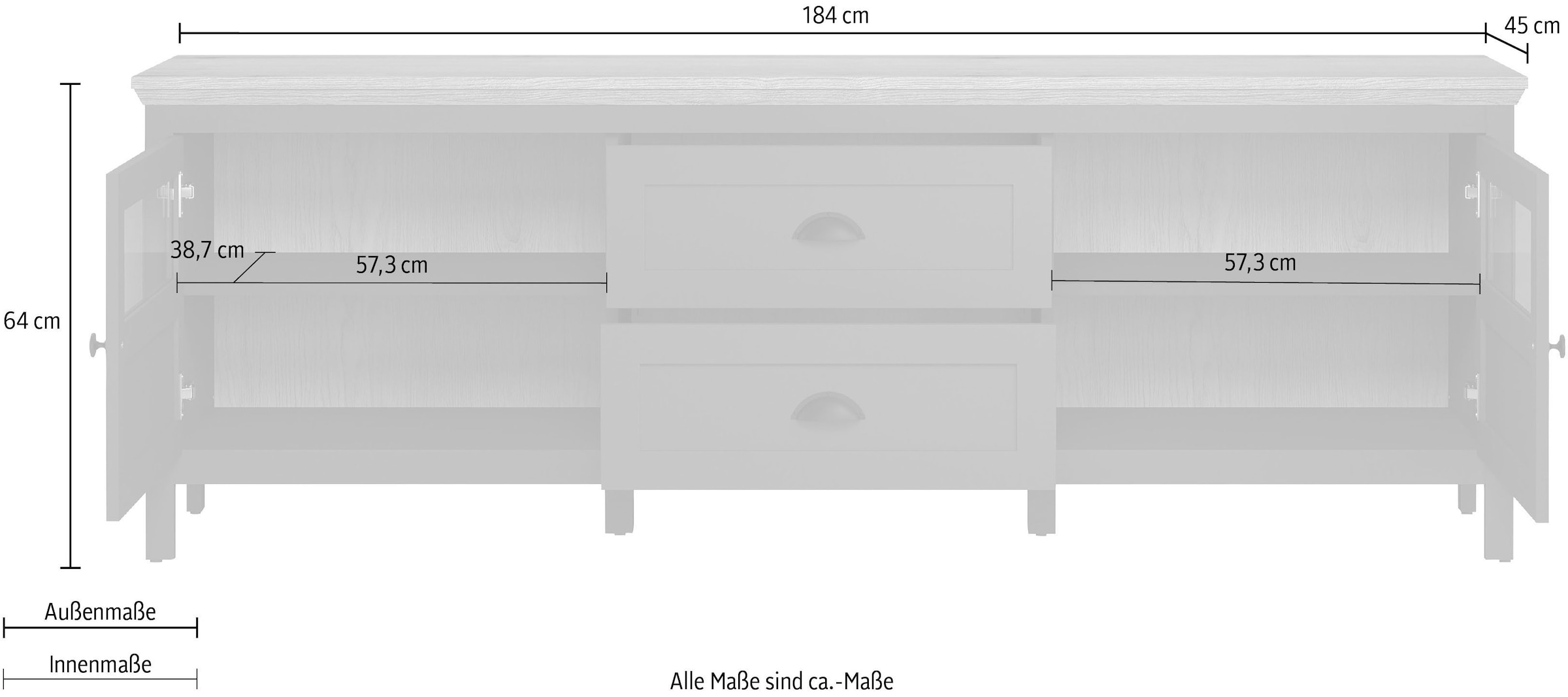 Home affaire TV-Board »Vienna« 1 Stk. tlg. Lowboard mit Beleuchtung und Vollauszug-Schublade - B/T/H 184/45/64 cm