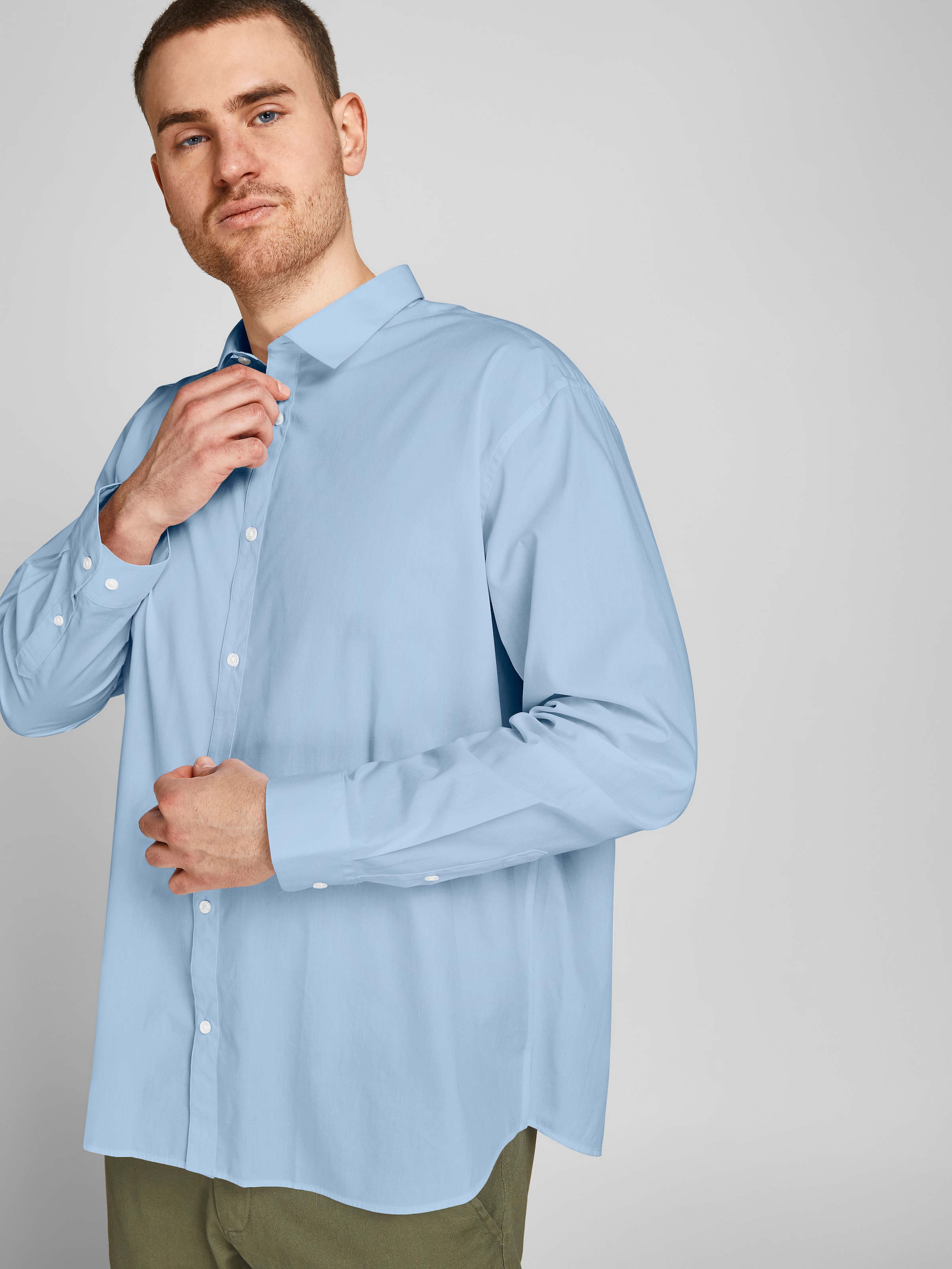 Jack & Jones PlusSize Langarmhemd »JJJOE SHIRT LS PLAIN PLS« Materialmix, normal geschnitten