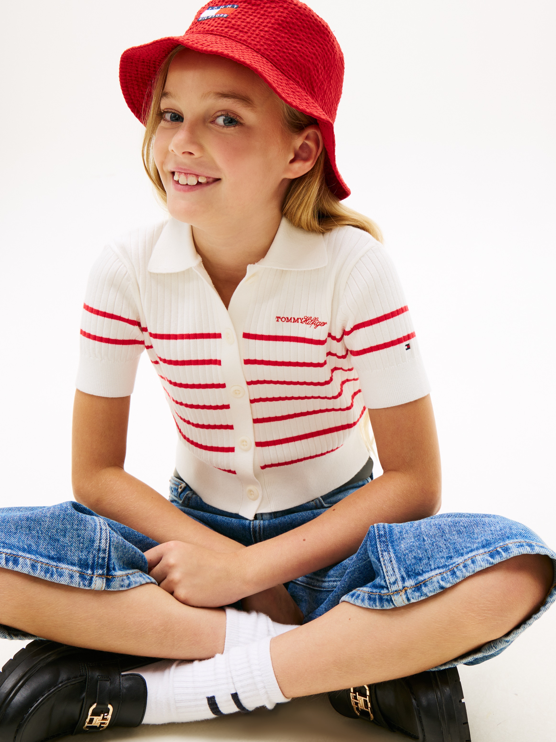 Tommy Hilfiger Strickjacke »SWEATER RIB POLO SS« Kinder bis 16 Jahre, regular fit