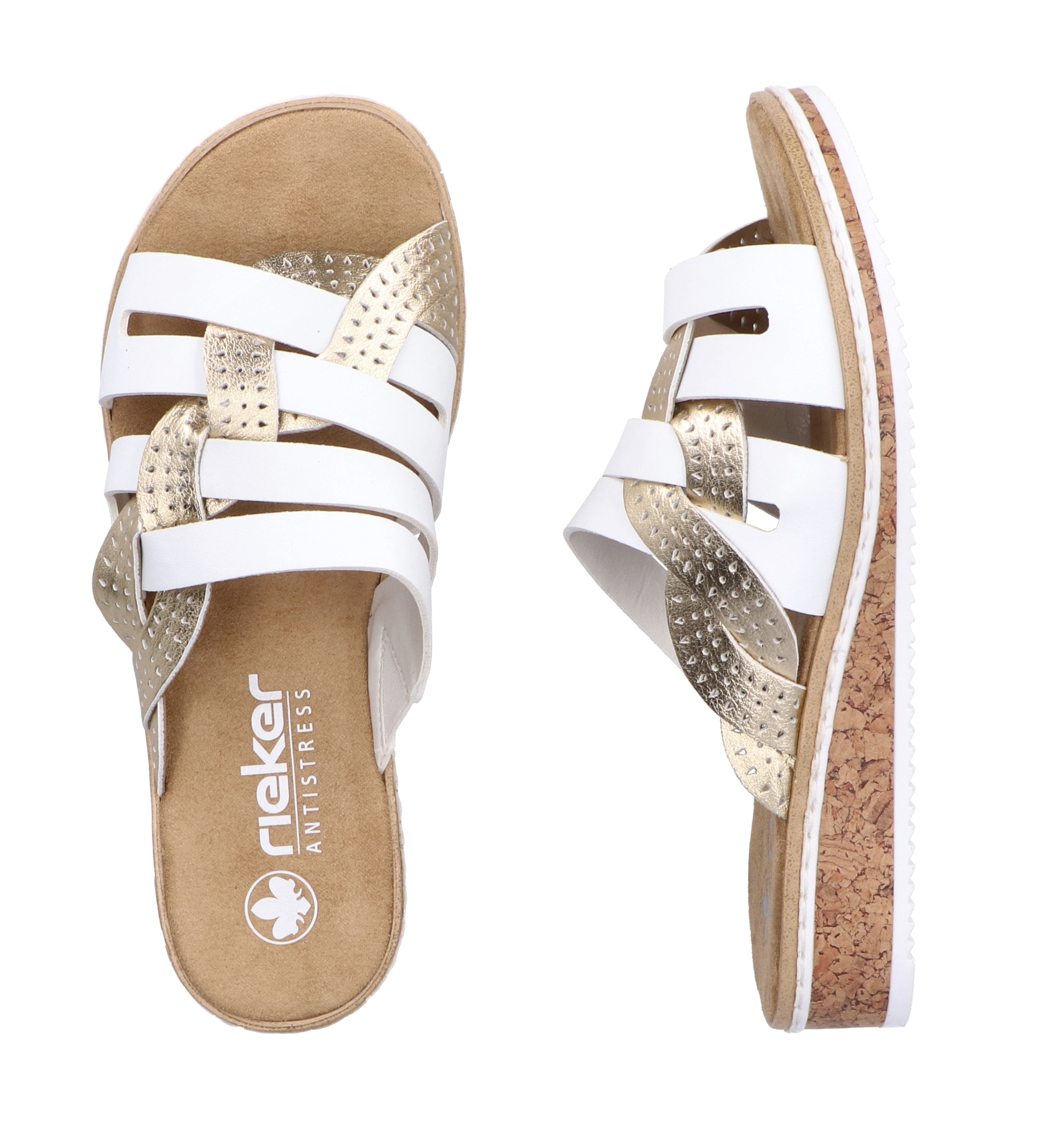 Rieker Pantolette, Sommerschuh, Schlappen, Hausschuh, Keilabsatz, mit kleinem Gummizug