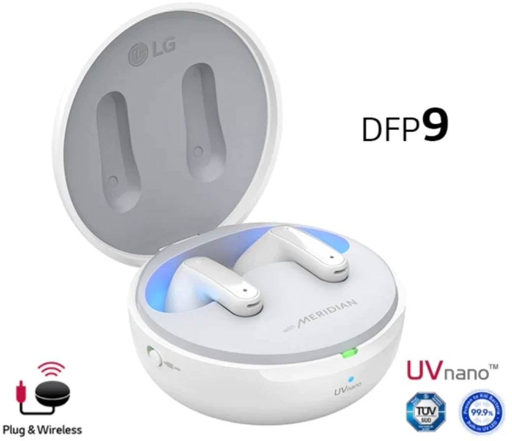 LG In-Ear-Kopfhörer »TONE Free DFP9«, bei Noise Active online Cancellation (ANC)-Sprachsteuerung-UV-Reinigung-LED (ENC) UNIVERSAL Noise Cancelling Bluetooth-Wireless, Ladestandsanzeige-Rauschunterdrückung-Echo