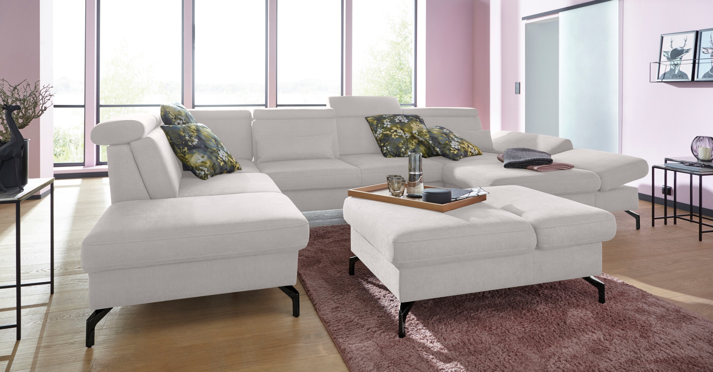 sit&more Wohnlandschaft »Brisbane U-Form«, Fußhöhe 15 cm, inklusive Sitztiefen-, Armteil- und Kopfteilverstellung