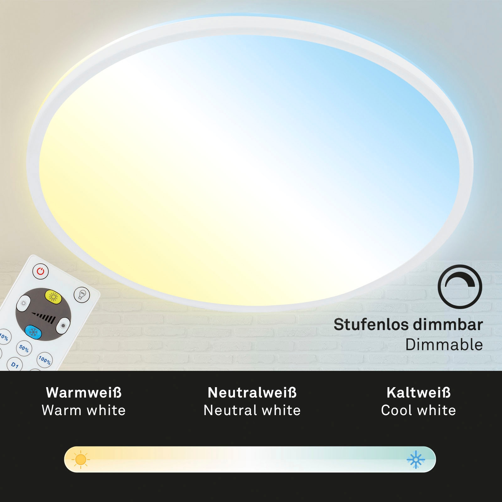 Briloner Leuchten LED Panel »7080016 SLIM«, Leuchtmittel LED-Board | LED fest integriert, Deckenlampe, 42x2,9cm, Weiß, 22W, Wohnzimmer, Schlafzimmer, Küche