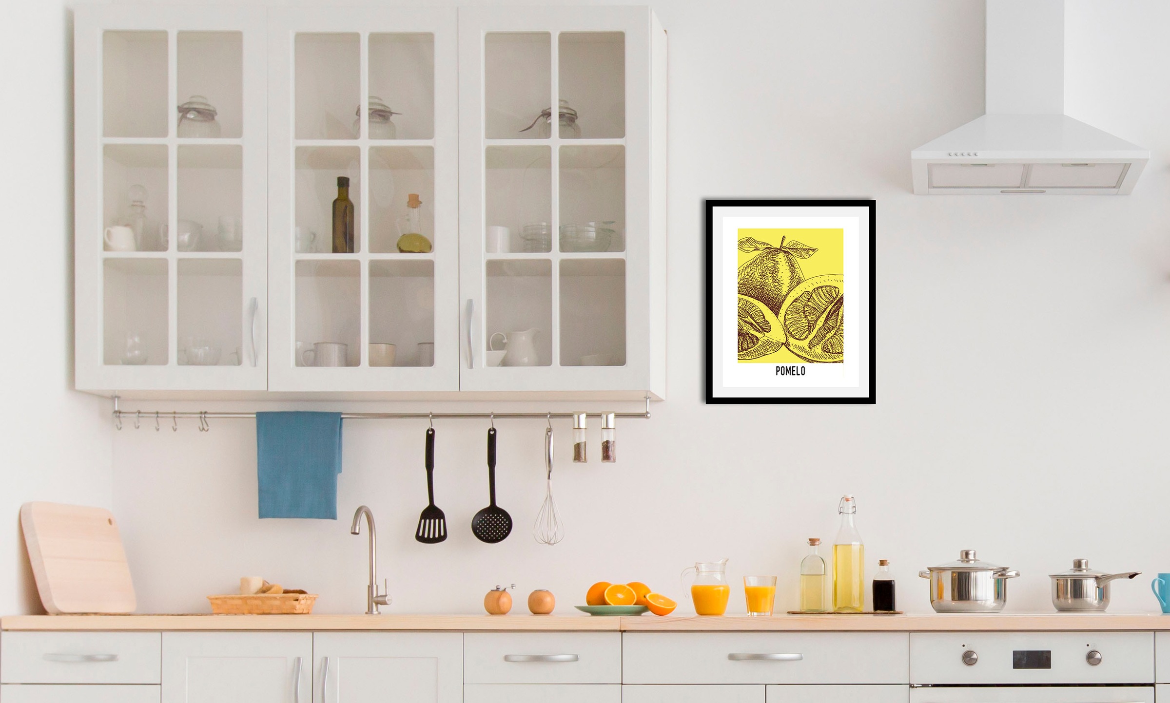 queence Bild »Pomelo«, Obst-Obst Bilder-Kunst-Abstrakt-Essen-Lebensmittel-Schriftzug, (1 St.), HD Premium Poster-Druck inkl. Holzrahmen