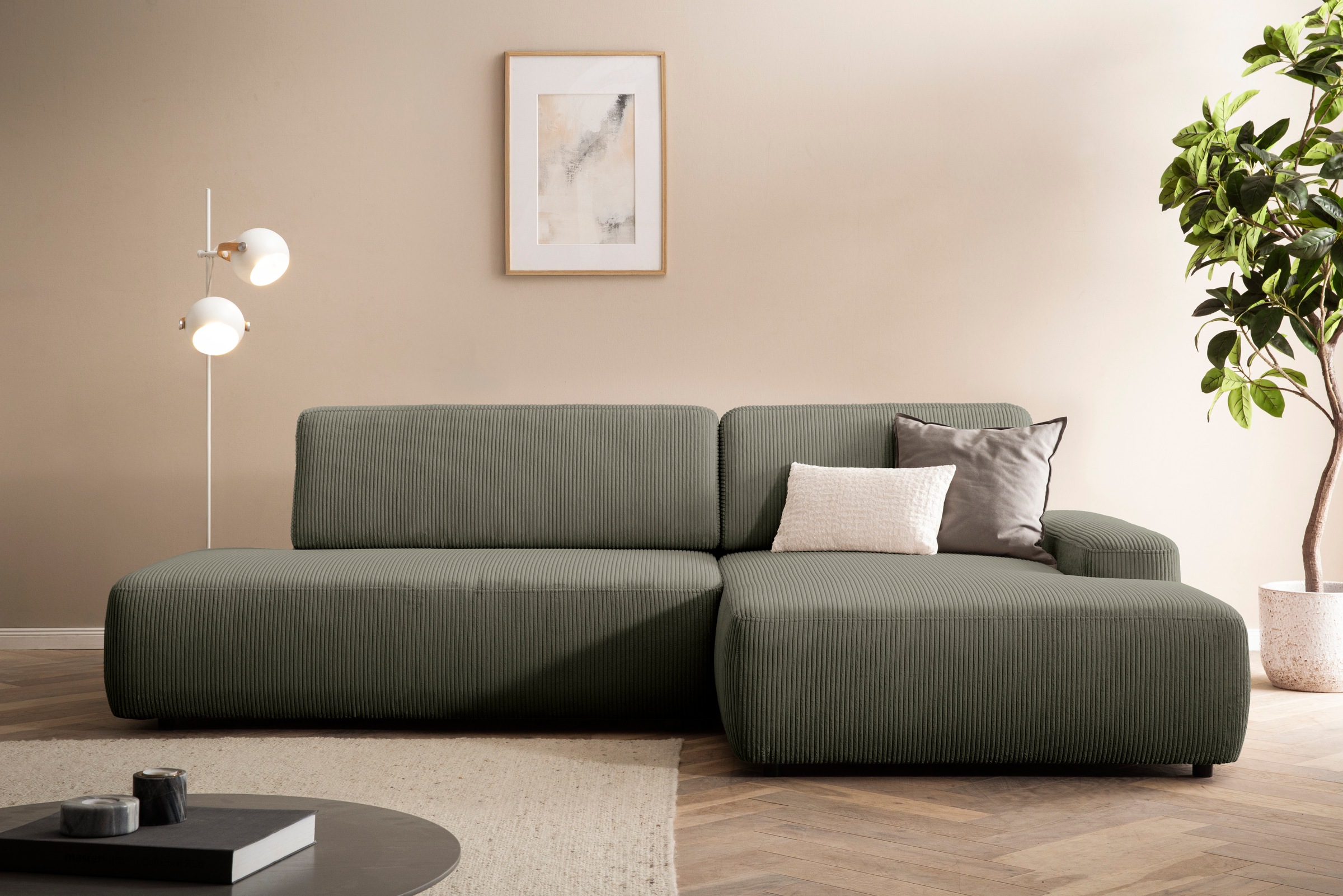 Home affaire Ecksofa »TORGE, Schlafsofa Cord, Samtvelours u. Strukur fein, Couch in L-Form« Schlaffunktion und Bettkasten, Liegefläche: 210x125 cm, neues Design