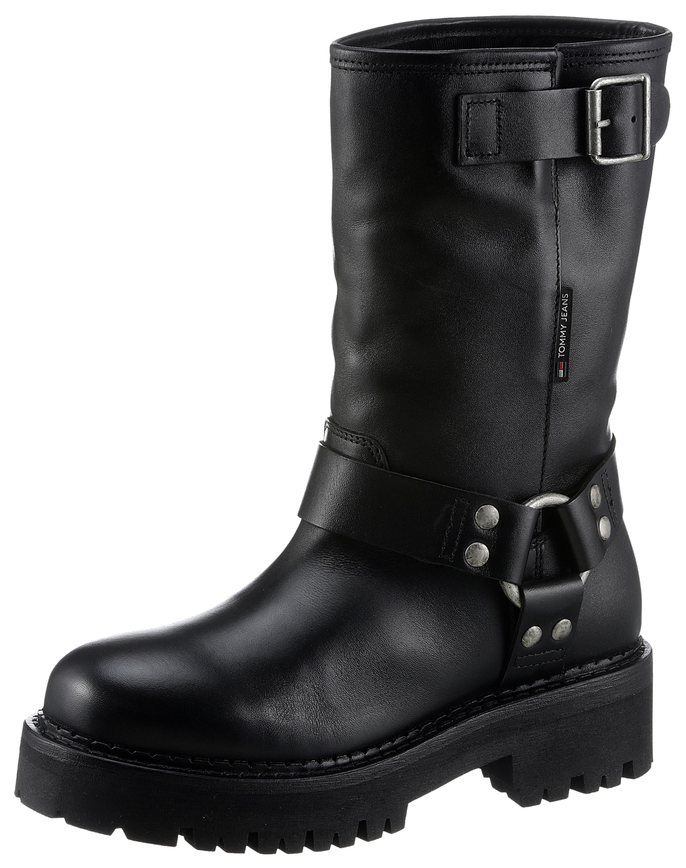 TOMMY JEANS Bikerboots »TJW URBAN BIKER BOOT LEATHER«, Blockabsatz, Stiefelette, Chunky Boots mit...