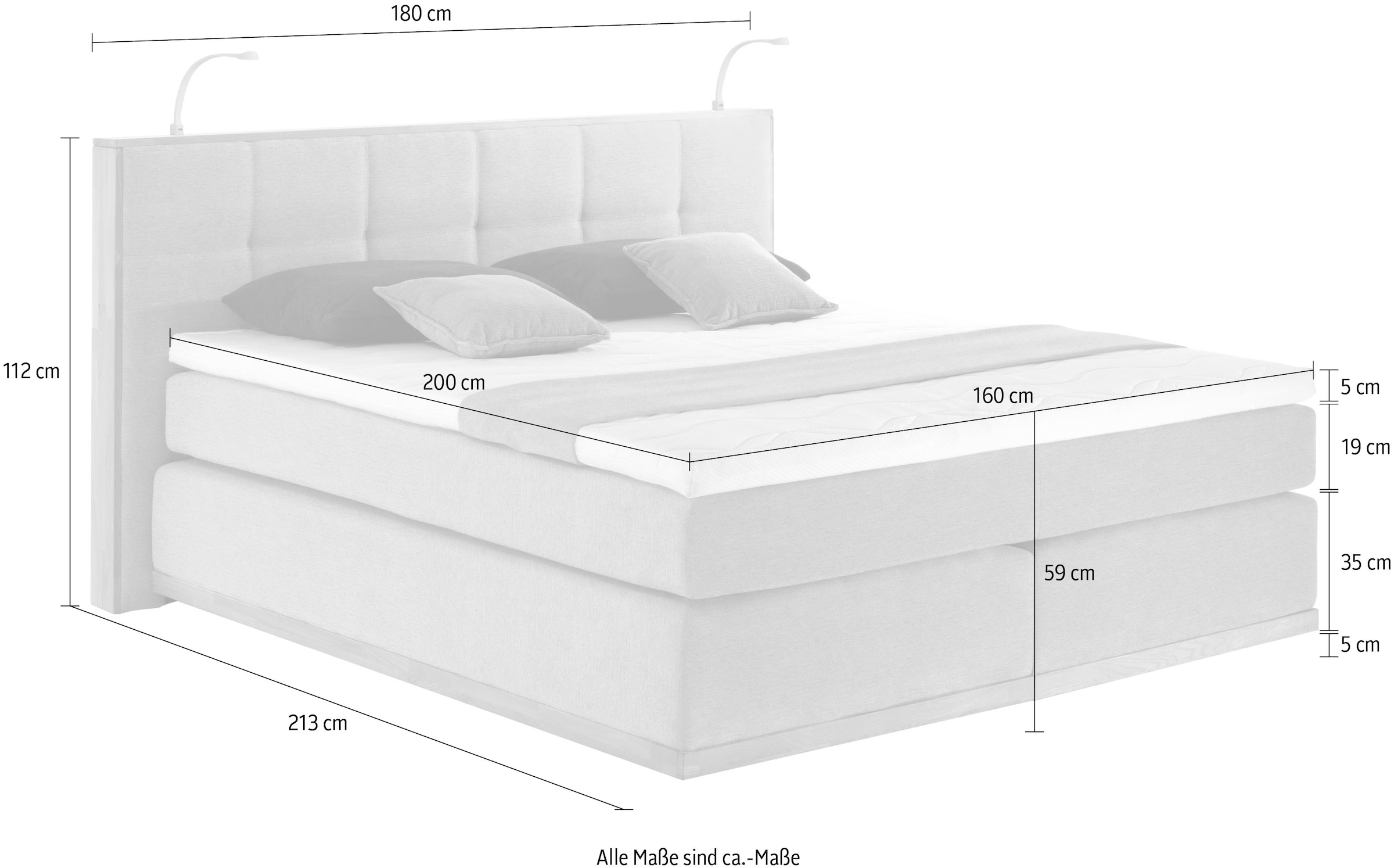 PLACES OF STYLE Boxspringbett »Vinton« aus Eiche, mit LED-Beleuchtung, verschiedene Härtegrade (auch H4)