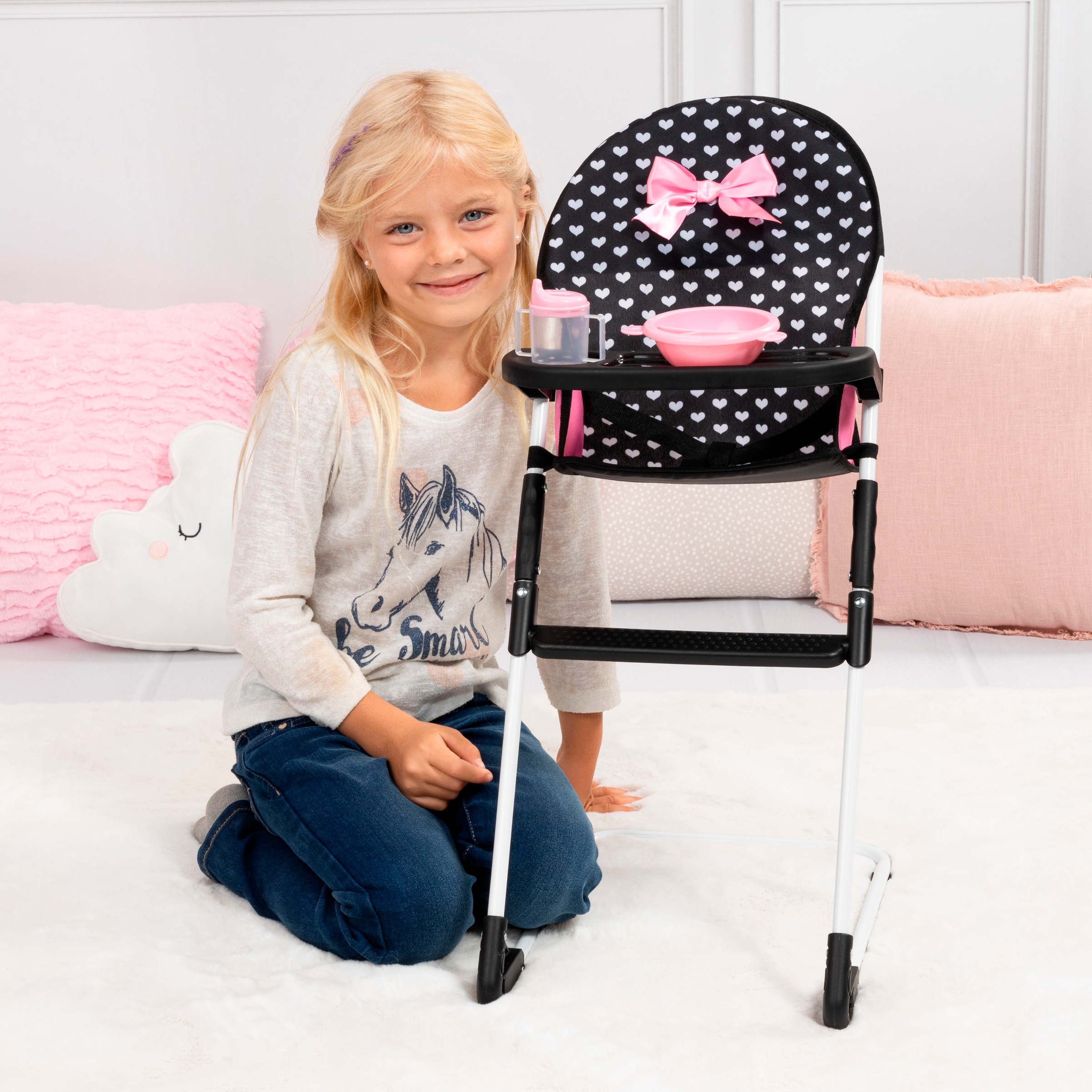 Bayer Puppenmöbel »Puppen-Reisebett und Hochstuhl schwarz«, (Set), mit Hochstuhl, Spielbogen und Zubehör für die Puppenpflege
