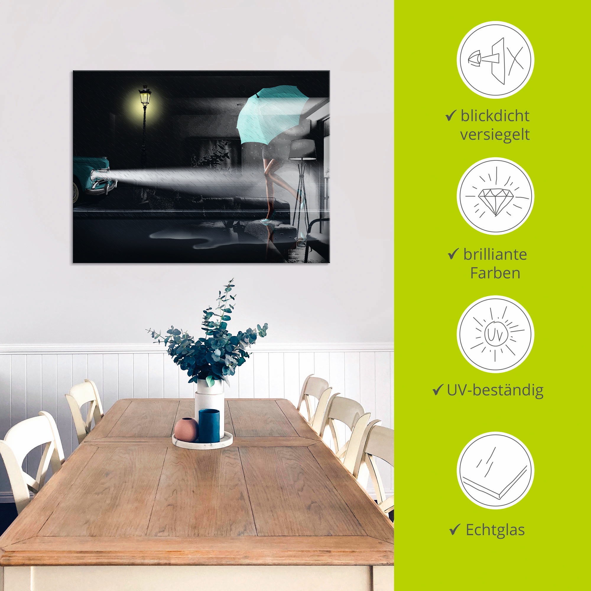 Artland Glasbild »Verregneter Tag 2« Frau 1 Stk. tlg. in verschiedenen Größen