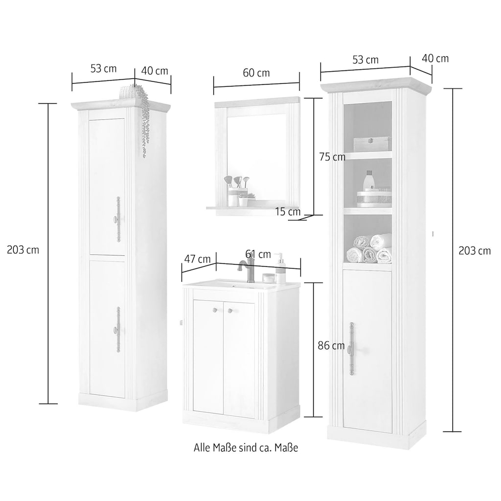 Home affaire Badmöbel-Set »WESTMINSTER«, (4 St.), im romantischen Landhausstil