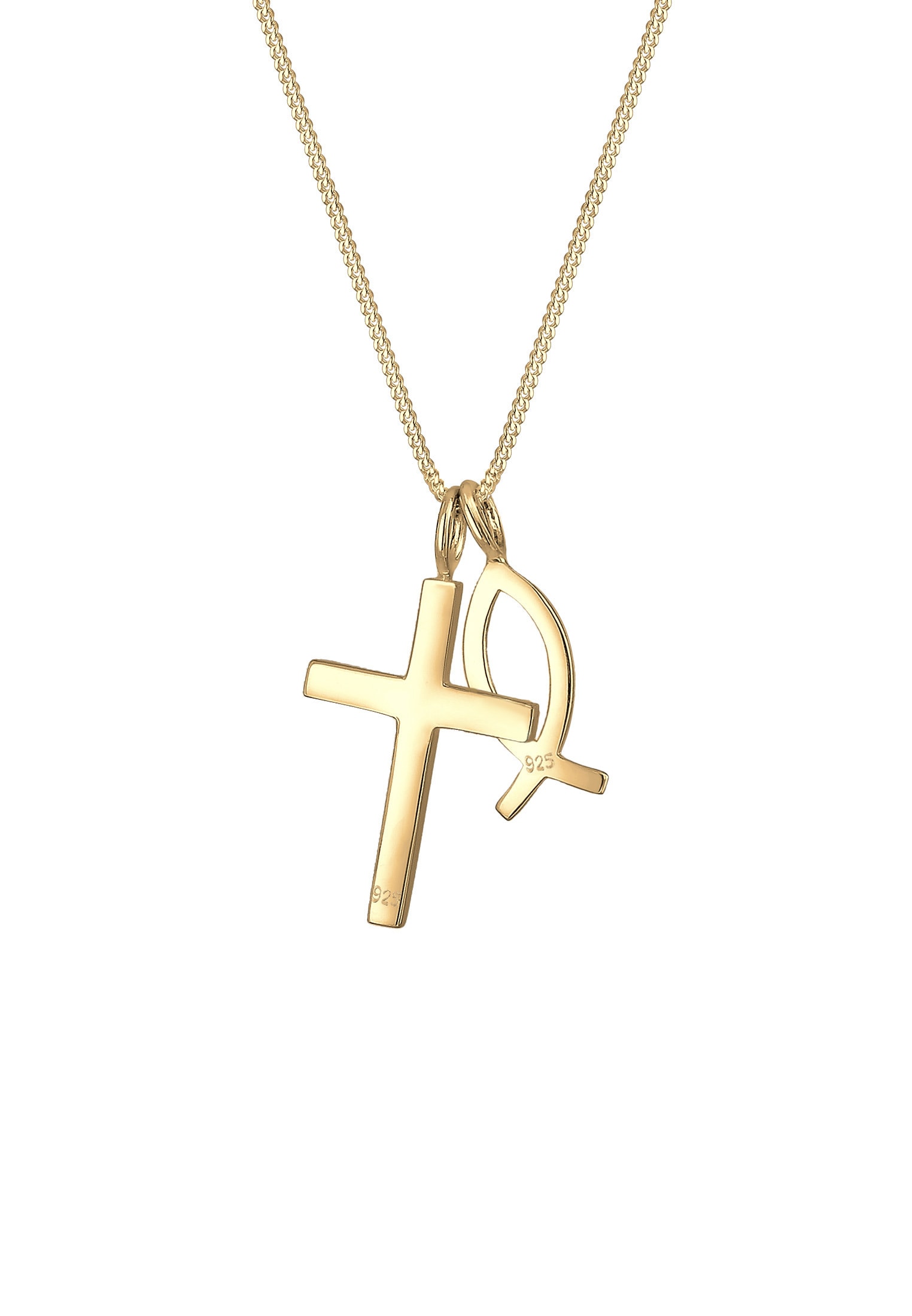 Elli Kette mit Anhänger »Halskette Kreuz Fisch Symbol Religion 925 Silber«