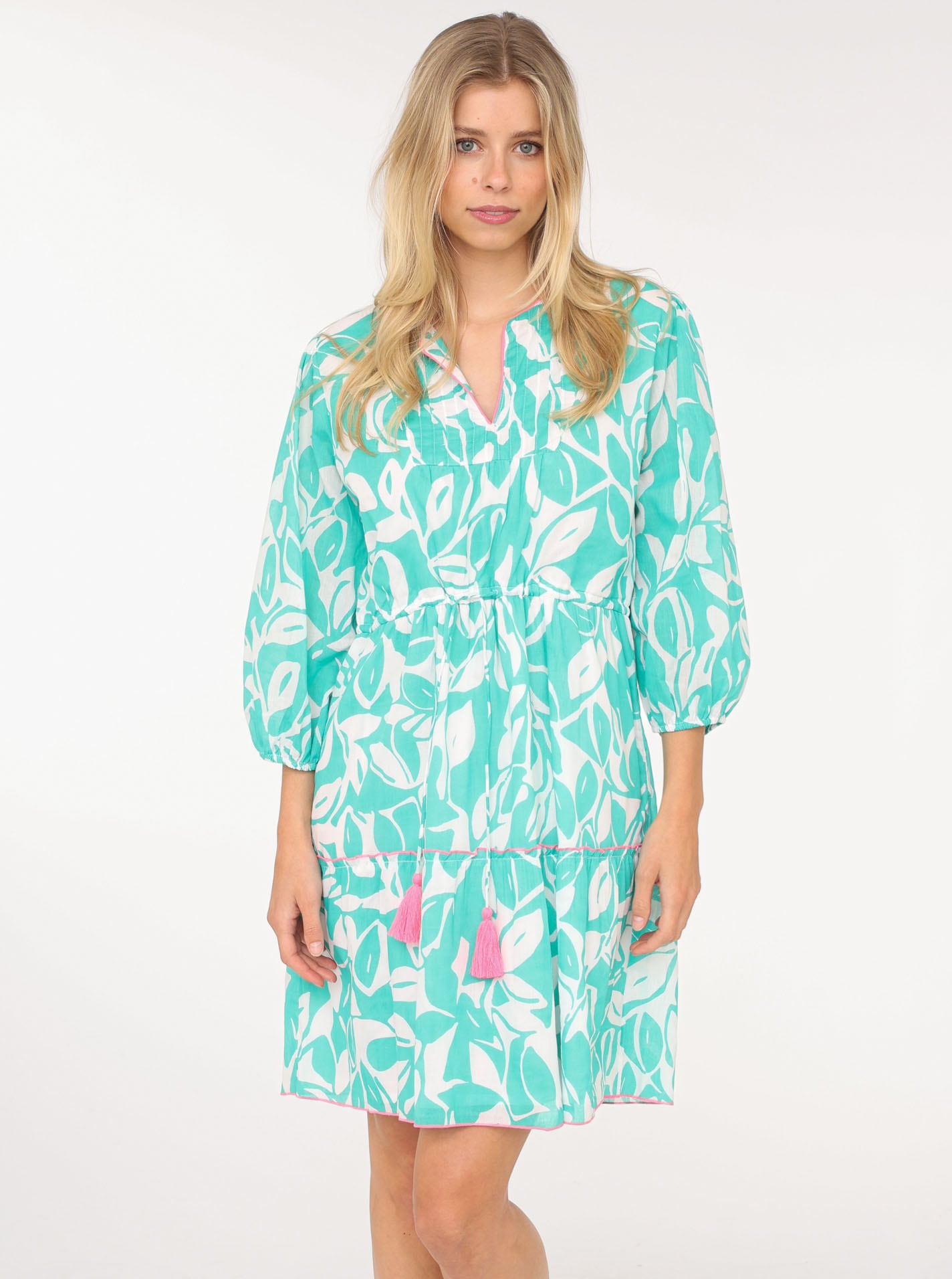 Zwillingsherz Sommerkleid »"Blätter Zweifarbig"«, mit Tasseln und kontrastfarbigen Details