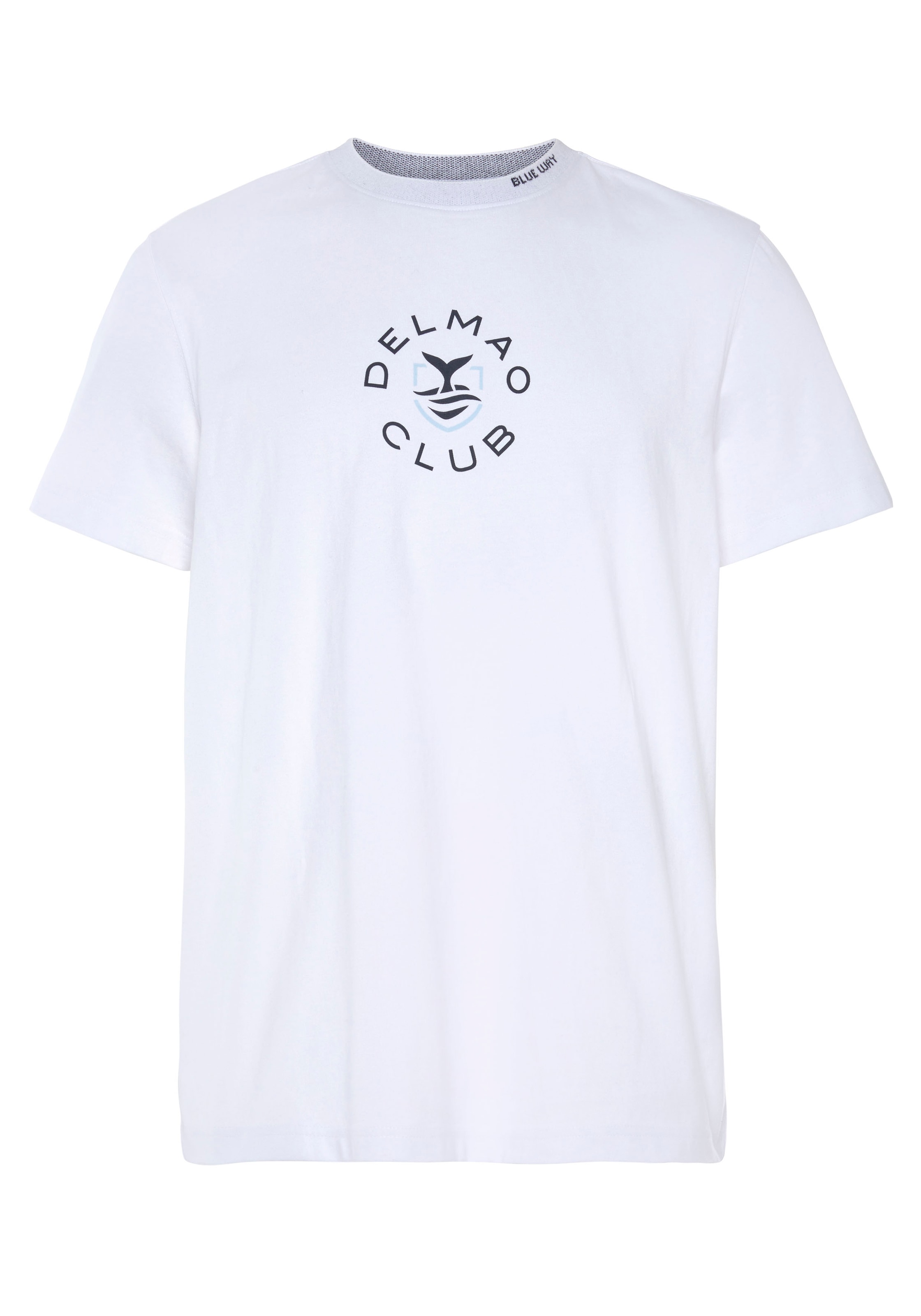 Schriftzug T-Shirt, ♕ Halsausschnitt-NEUE DELMAO und MARKE! bei am Brustprint mit