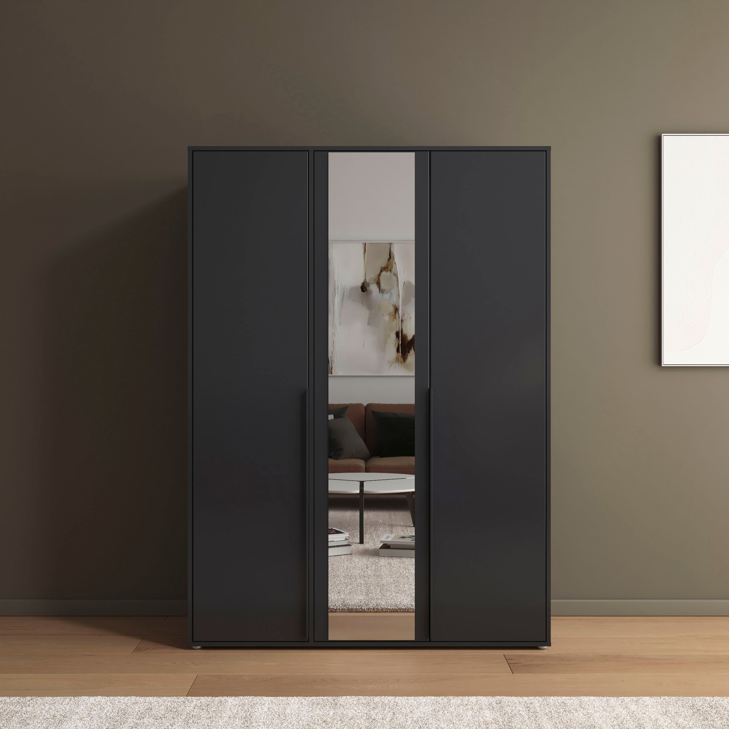 rauch Drehtürenschrank »Kleiderschrank Schrank Garderobe Wäscheschrank NAGATA mit Spiegel«, (in 3 verschiedenen Ausstattungen BASIC/CLASSIC/PREMIUM), und modernen Stangengriffen in Graumetallic TOPSELLER MADE IN GERMANY