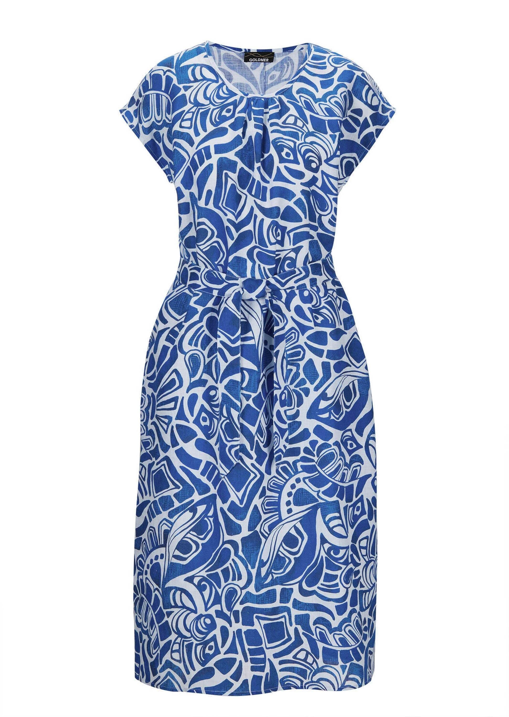 GOLDNER Sommerkleid »Leinenkleid Ethno, Halbarm« Eingrifftaschen Mit Bindegürtel und Taschen