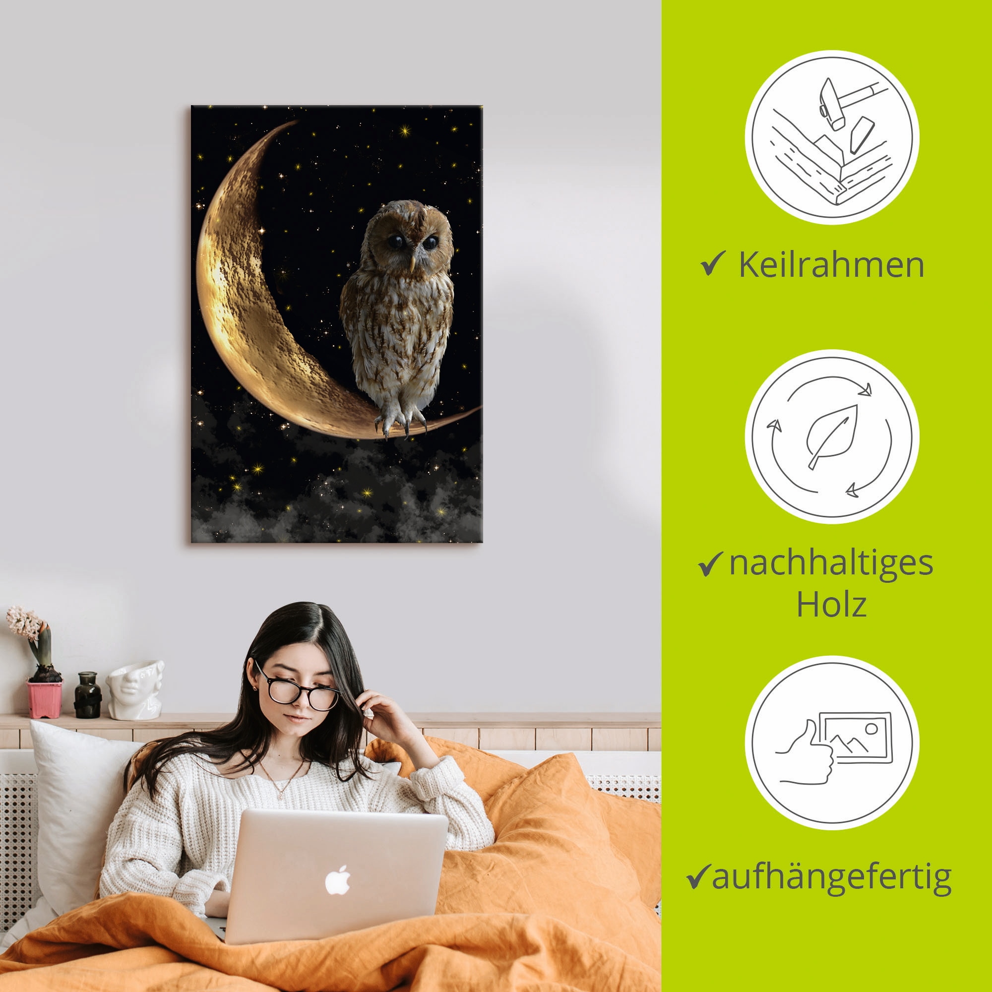 Artland Wandbild »Nachteule«, Vögel, (1 St.), als Alubild, Outdoorbild, Leinwandbild, Poster in verschied. Größen