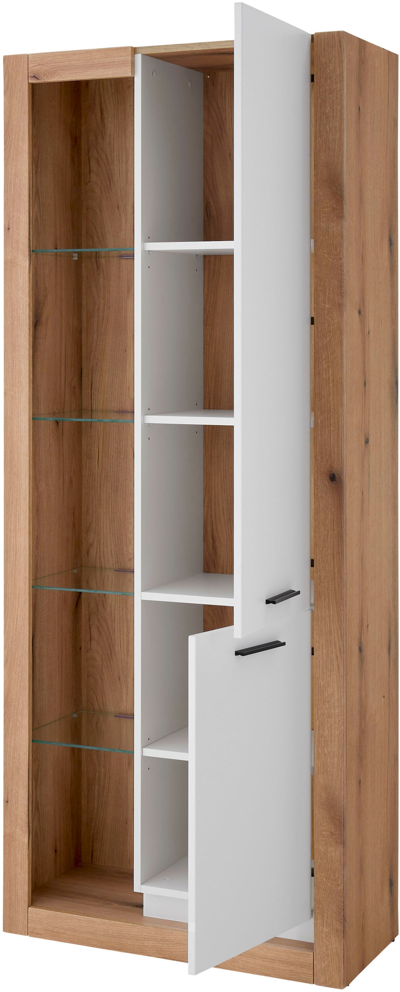 Home affaire Vitrine »Brixen, Vitrinenschrank in Eiche Dekor, moderne Standvitrine« Metallgriffe, ausreichend Stauraum, vielseitig einsetzbar, 80 cm breit