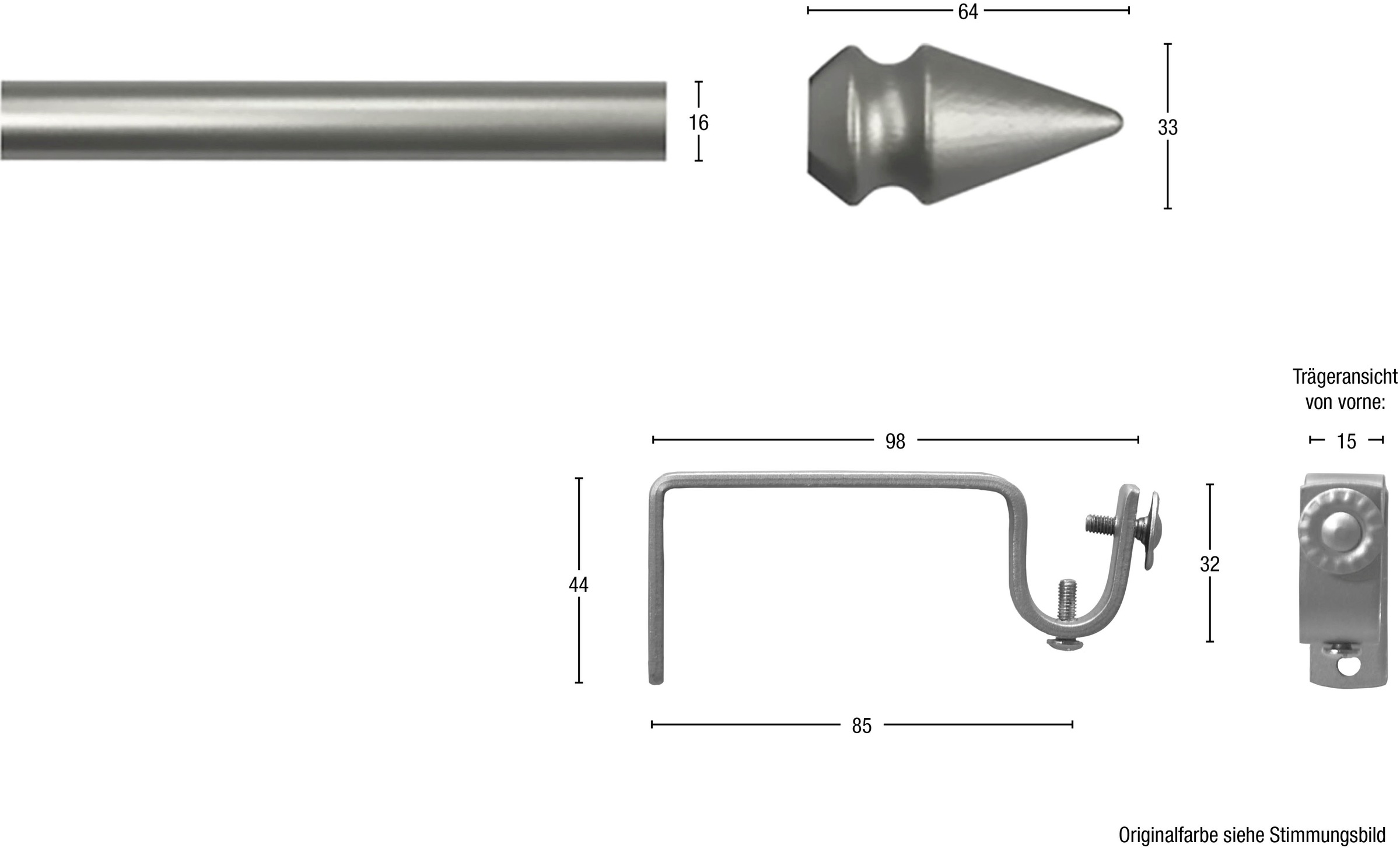GARESA Gardinenstange »SPYRNA mit Spitze, Vorhanggarnitur, Träger«, 1 verlängerbar, Ringe ohne Wunschmaßlänge, läufig-läufig, offenem