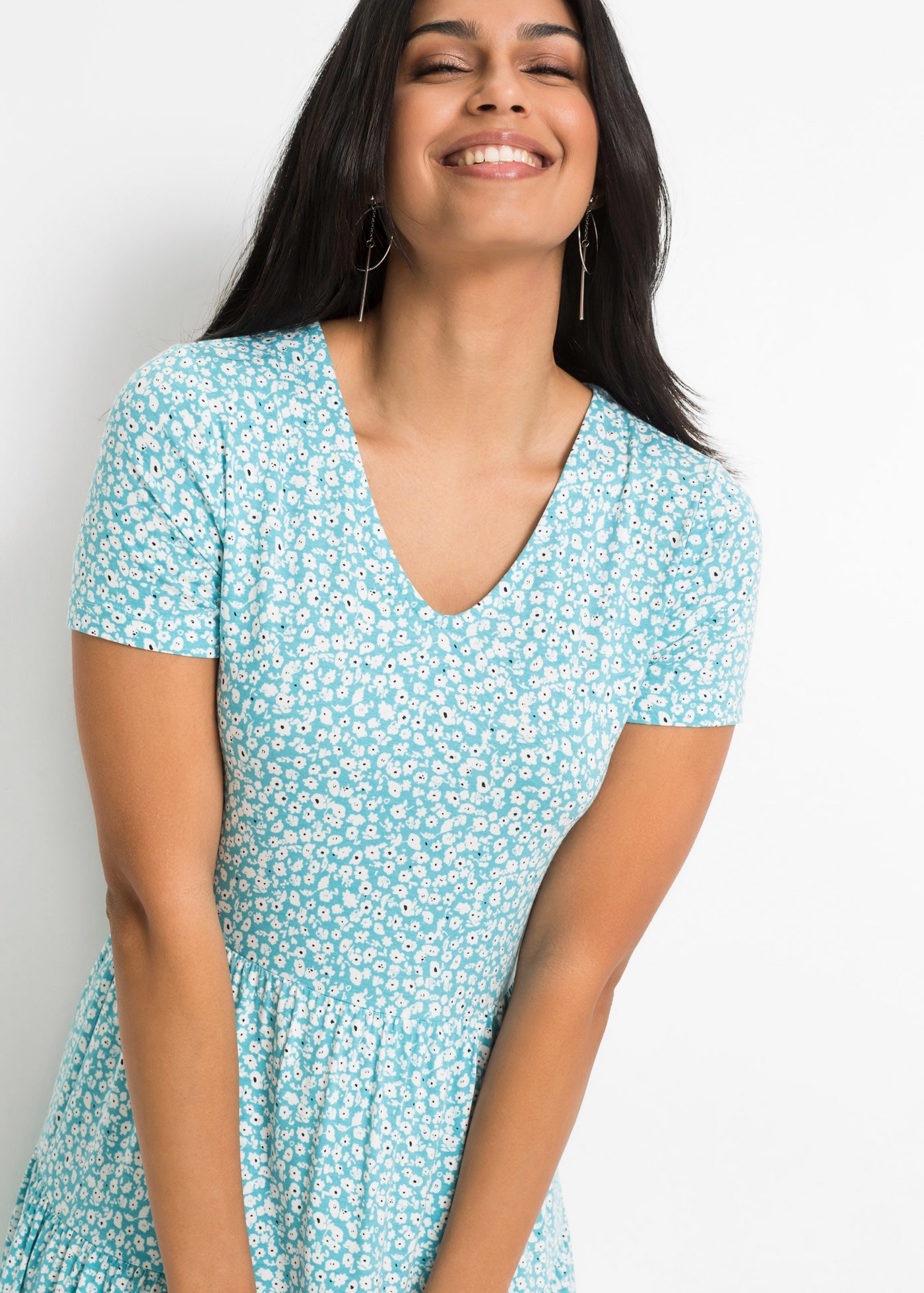 bonprix Jerseykleid für femininen Look, aus Viskose und Elasthan, A-Linie, Kurzarm